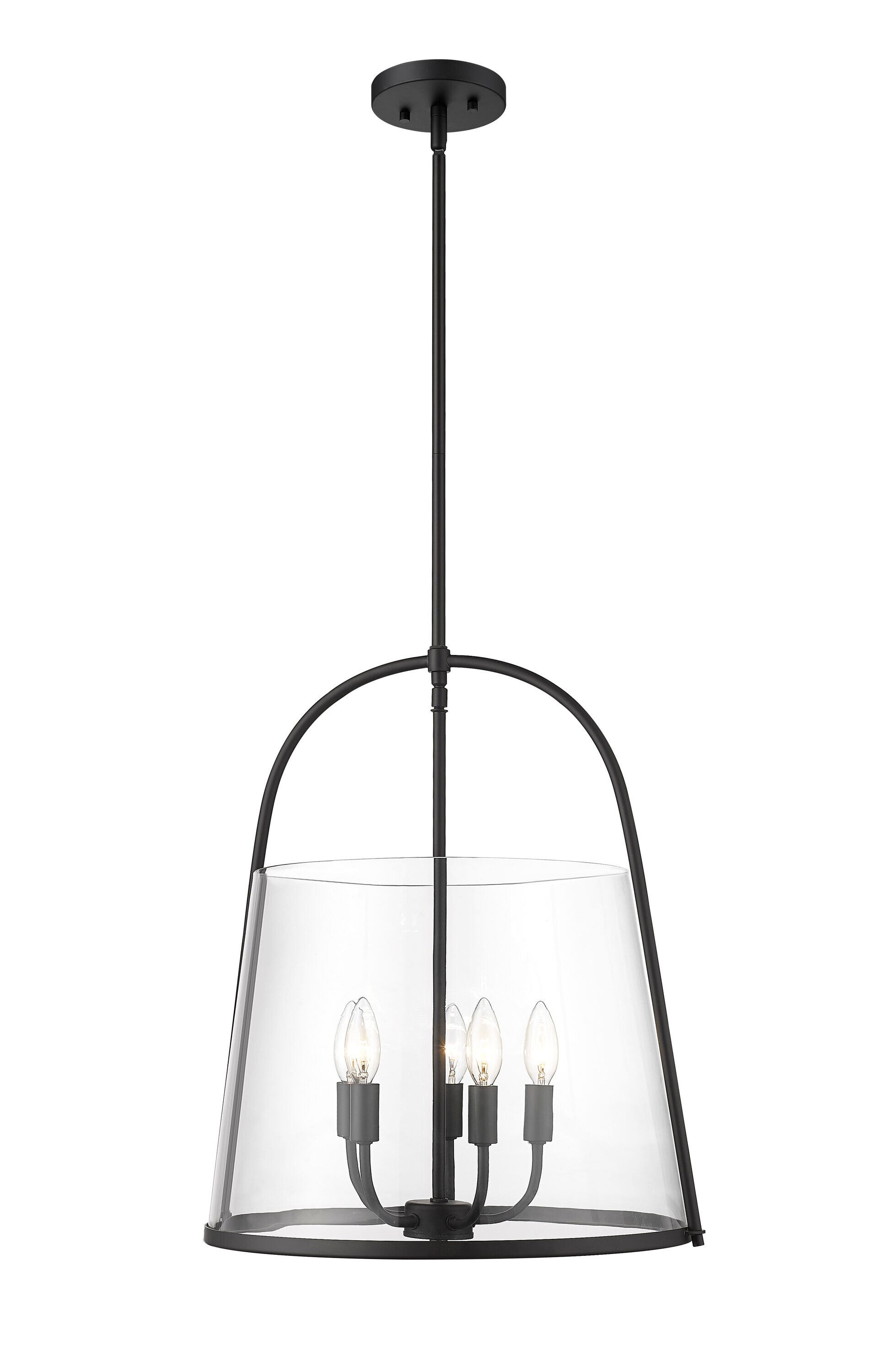 Matte Black Steel and Glass 5-Light Pendant