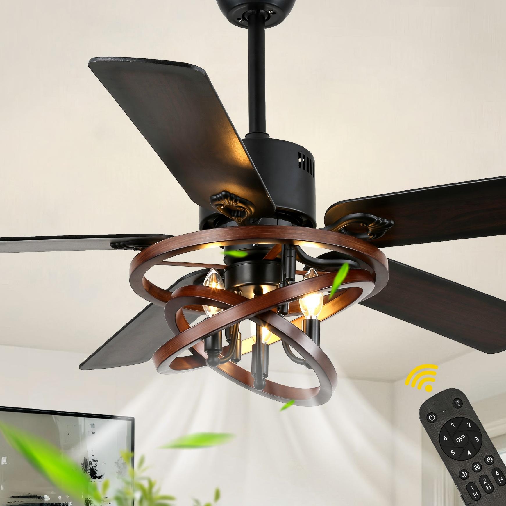 Oaks Decor DC5219OKEL Salamanca 52-in Black with Farmhouse Blades Chandelier Ceiling Fan With Light 5 -Blade )
