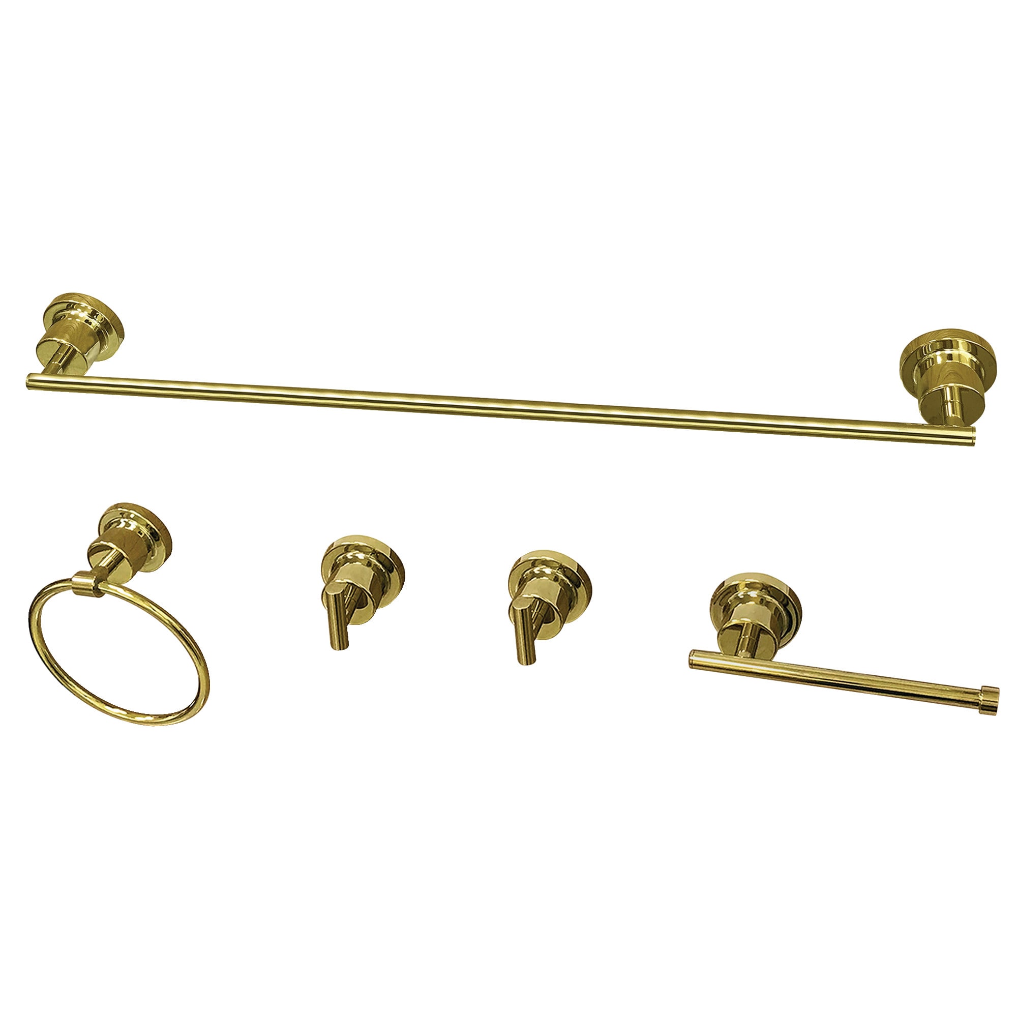 Kingston Brass WLBAH8230478PB 5 -Piece Concord Polished Brass Decorative Bathroom Hardware Set Towel Bar, Toilet Paper Holder, Towel Ring ,Robe Hook Included