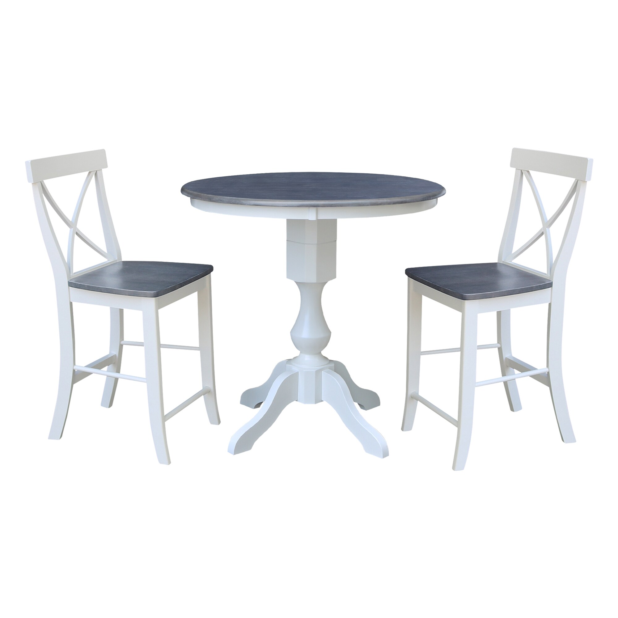 International Concepts K05-36RT-11P-S6132-2 White/Heather Gray Traditional Dining Room Set with Round Table ( Seats 4 )