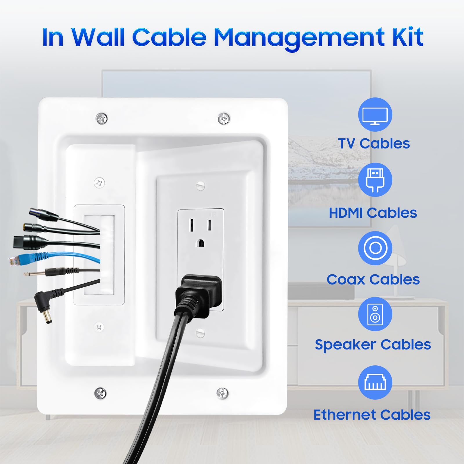 Etokfoks White In Wall Cable Management Kit Recessed Outlet Box Pass ...
