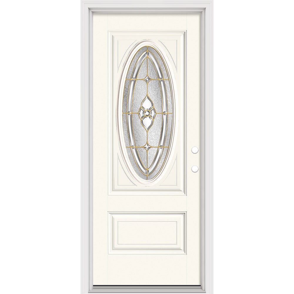 Masonite Georgian 32-in x 80-in x 4-9/16-in Fiberglass Right-Hand Inswing Modern White Painted Prehung Slab Front Door with Brickmould Solid Core -  632062