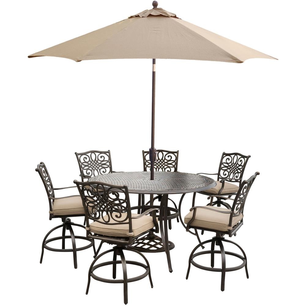 Hanover TRADDN7PCBR-SU Traditions 7-Piece Bronze Patio Dining Set with Tan Cushions