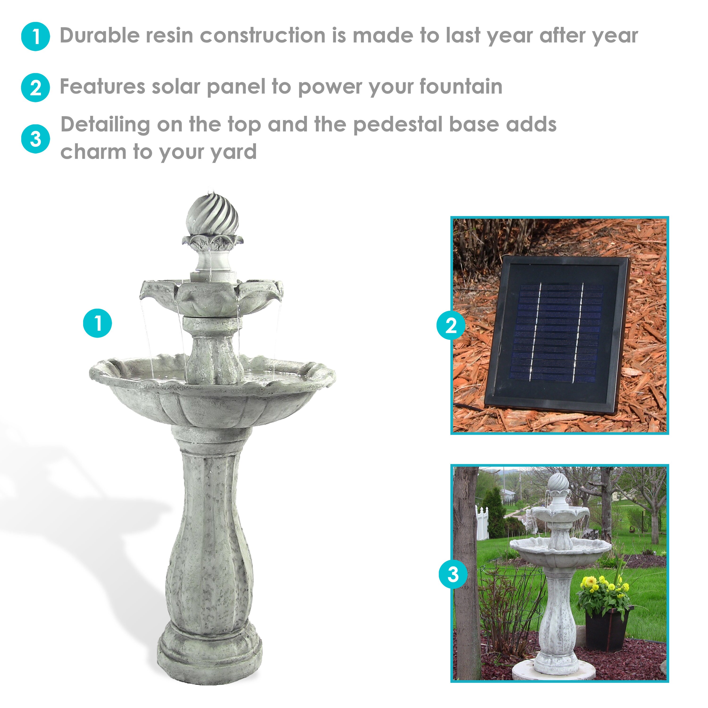 Sunnydaze Decor 45-in H Resin Tiered Fountain Outdoor Fountain Pump ...