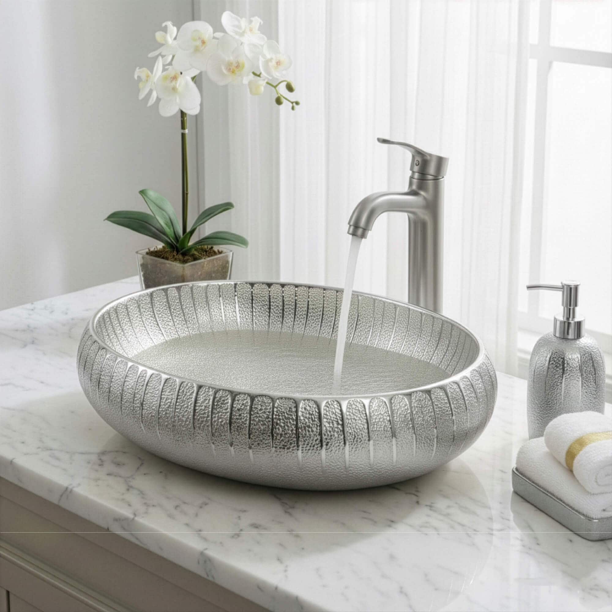 Fine Fixtures -  23 x 15 Inch Luxury Silver Modern Oval Vessel Bathroom Sink