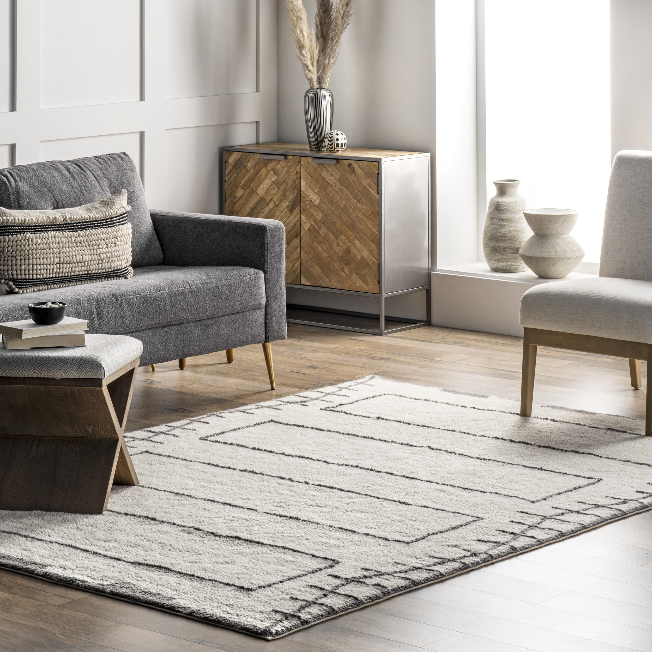 nuLOOM MTBE07A-406 Bassie 4 x 6 (ft) Wool Ivory Rectangular Indoor Geometric Machine washable Area rug