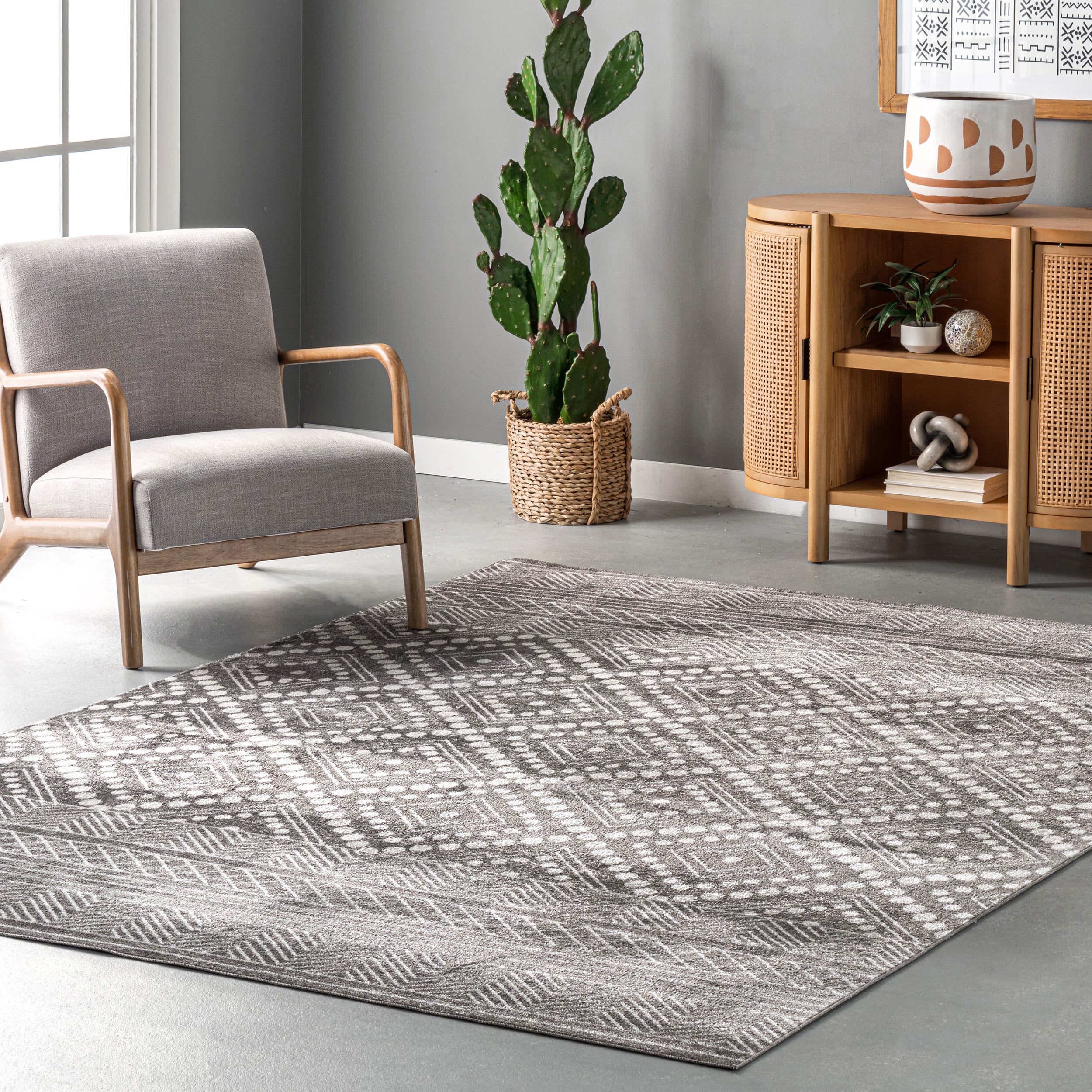 nuLOOM Kyleigh Machine Washable Southwestern Area Rug, Grey, 5x8 ft