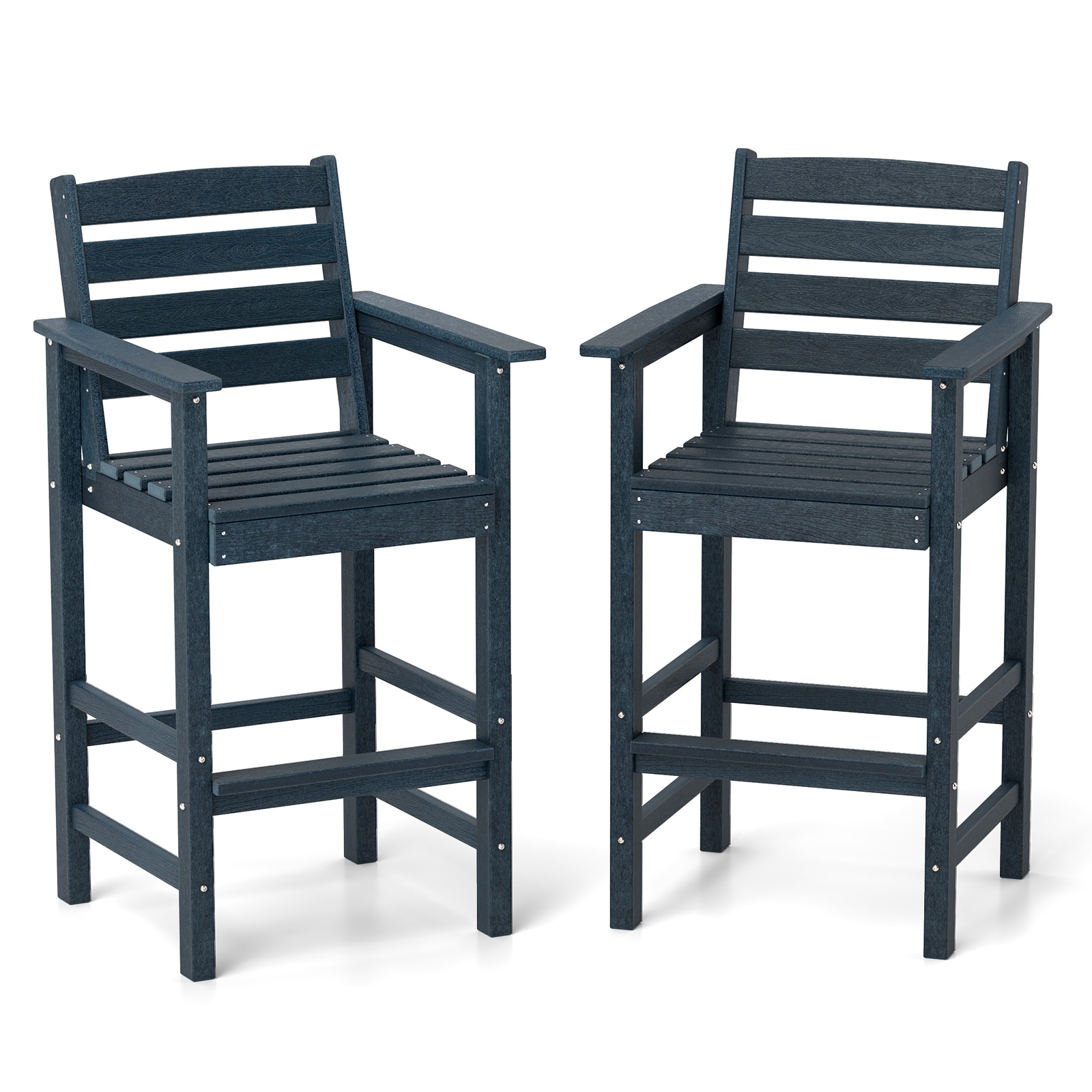 LIVIZA TDS12059NY Set of 2 Navy HDPE Frame Stationary Counter-height Chair with Solid Seat