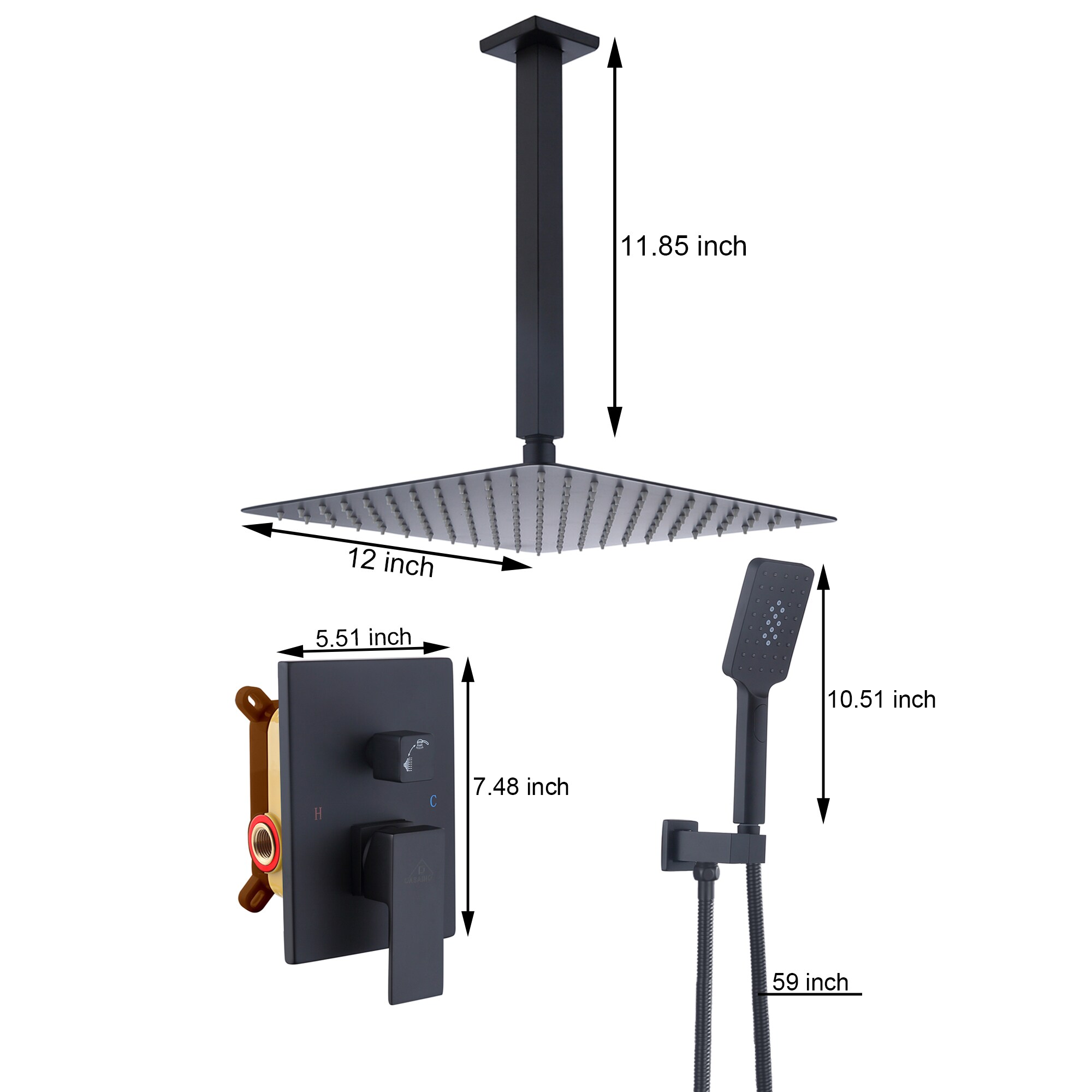 CASAINC CS3502-12BG Showerhead-Bar-Panels - View #4