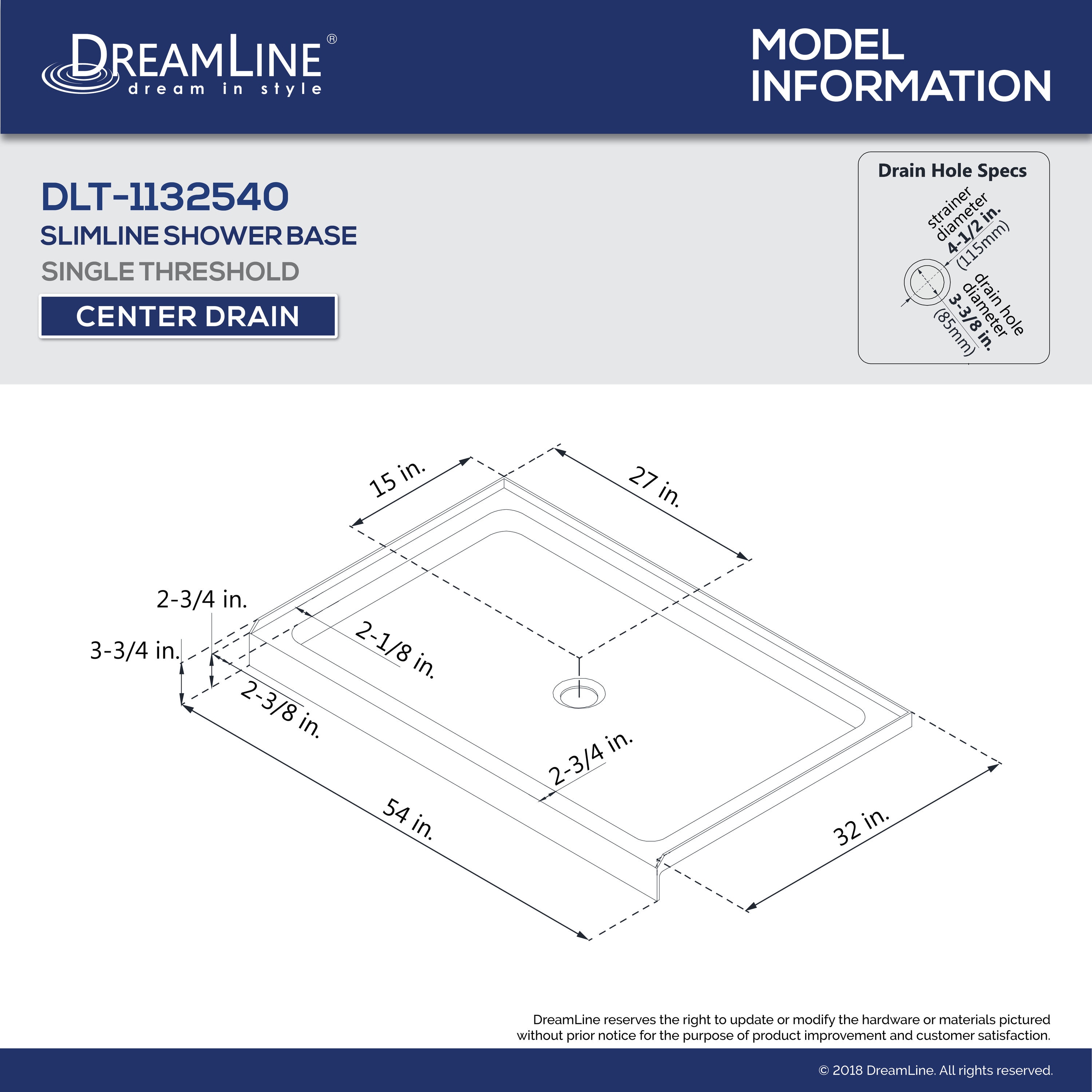 DreamLine SlimLine 32-in W X 54-in L With Center Drain Single Threshold ...