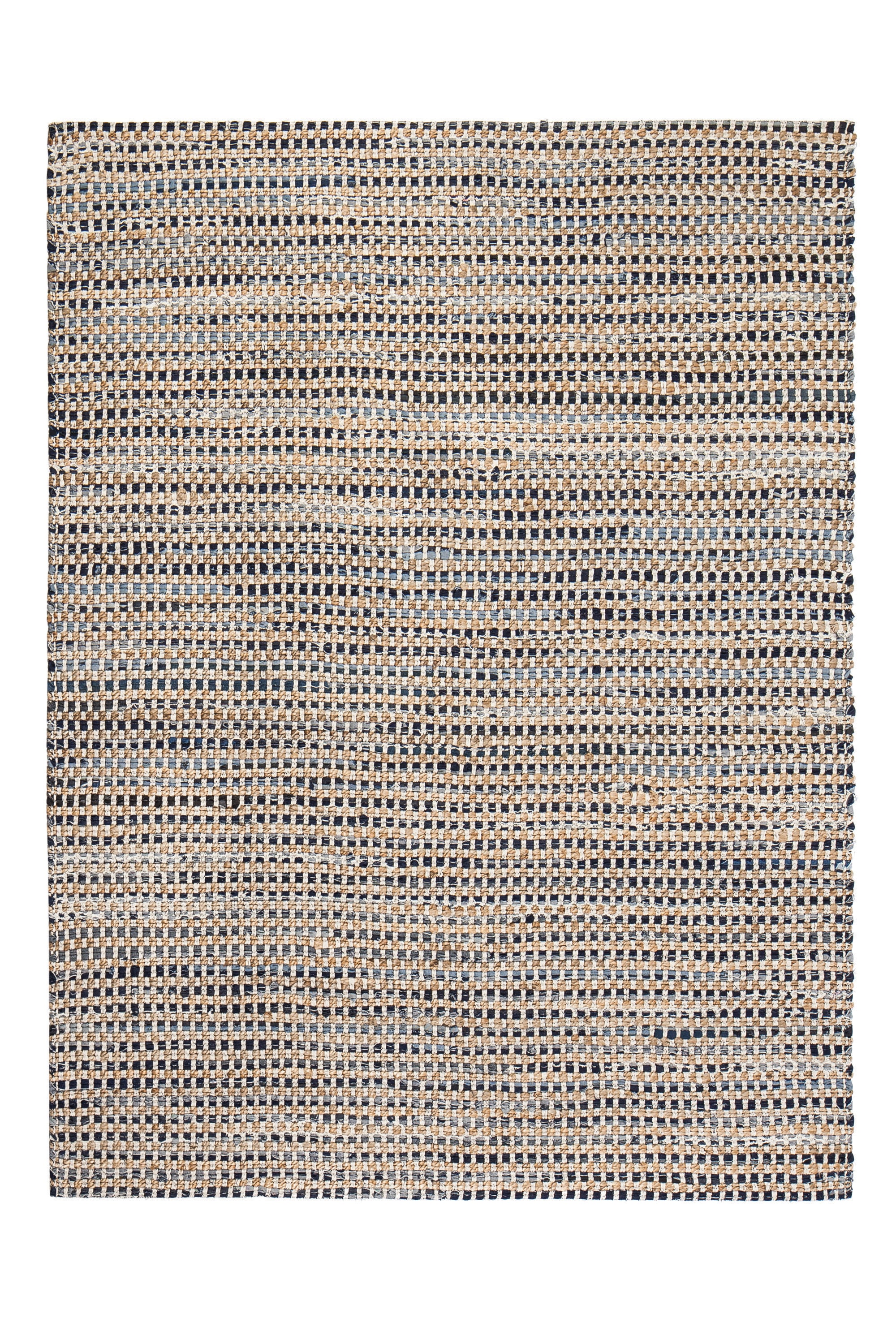 Handmade Blue Wool and Cotton 8' x 10' Rectangular Rug