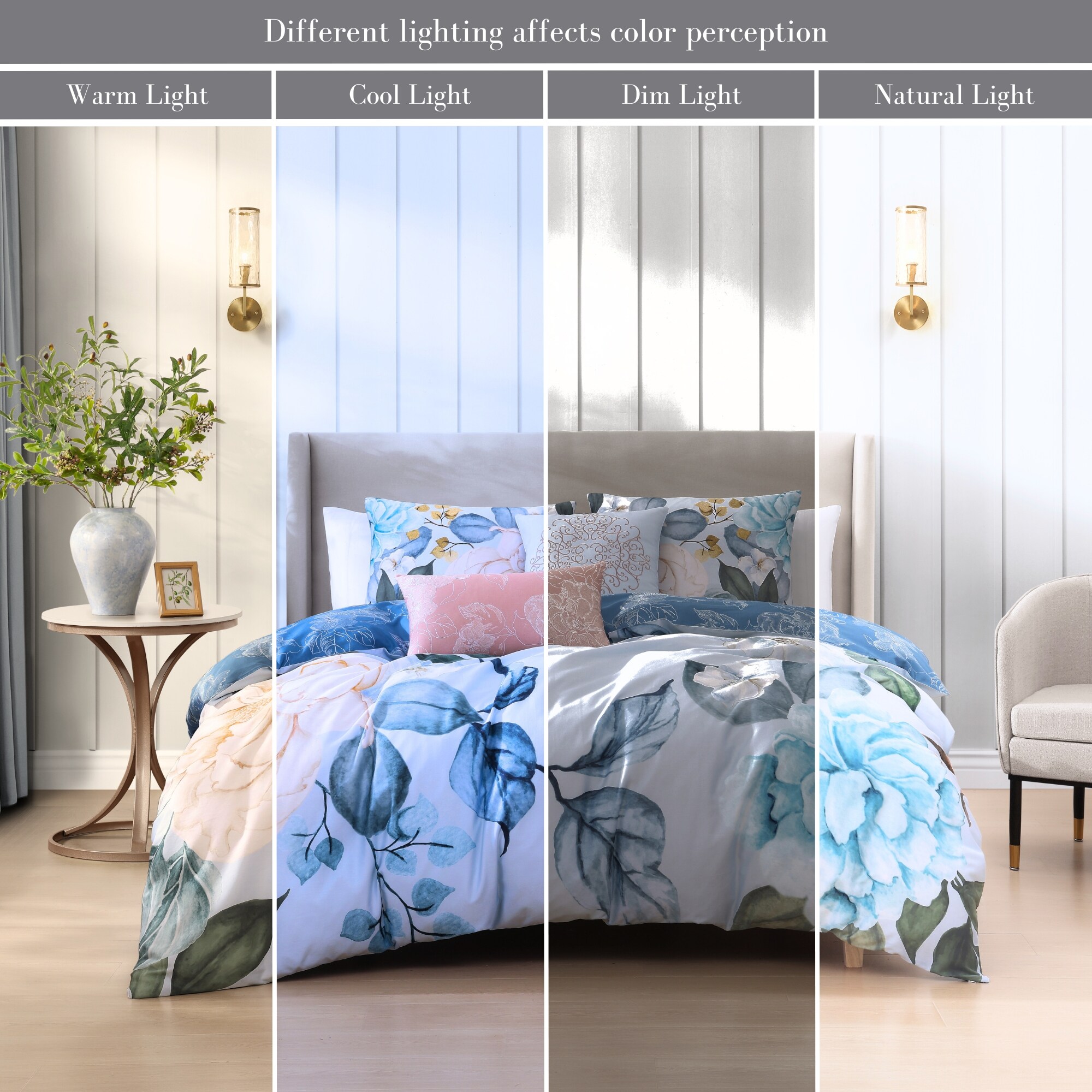 Sky Blue Floral Cotton Queen Reversible Comforter Set