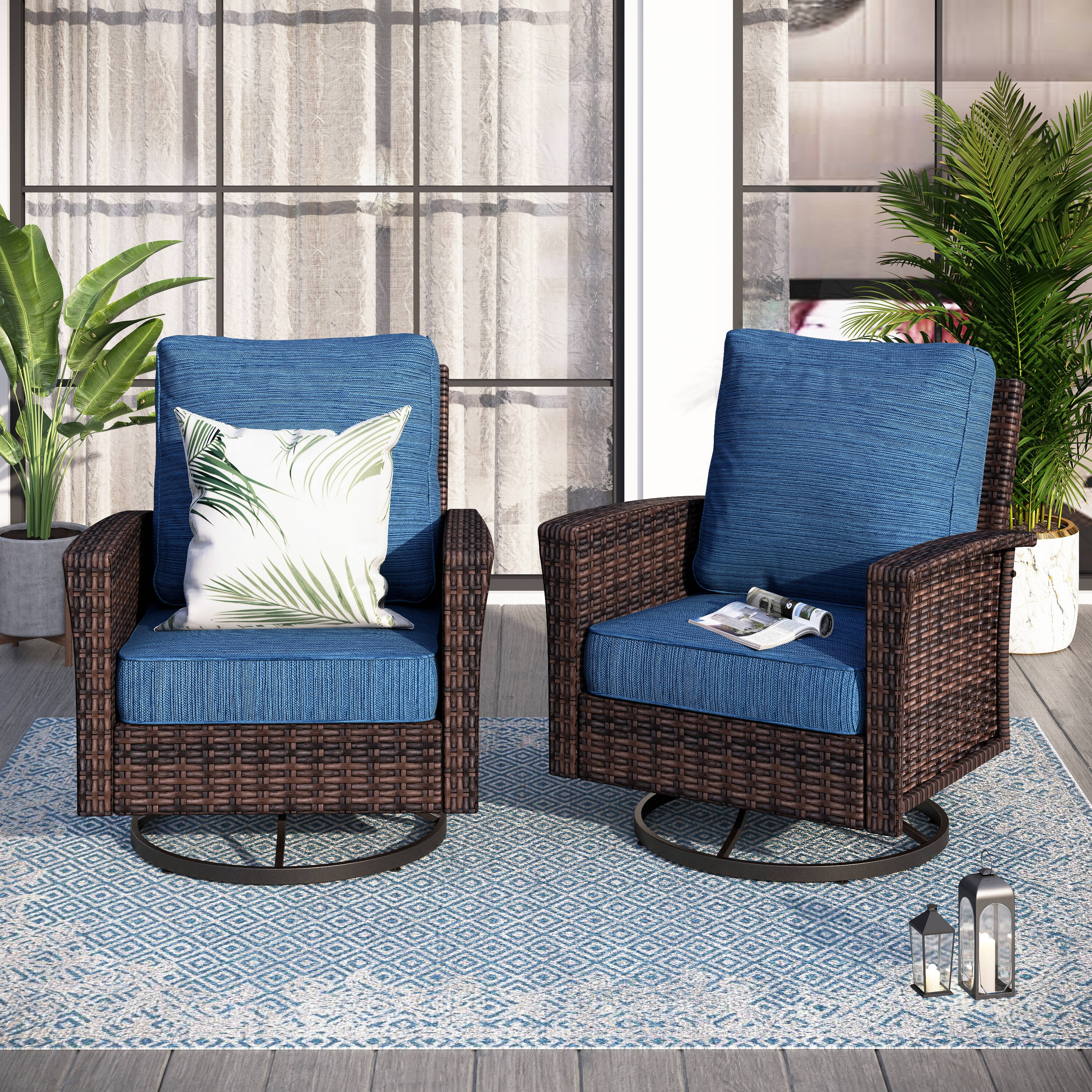 Sunshine Valley CR005-05-2-GB Patio Conversation Sets 2 -Piece Wicker Patio Conversation Set with Blue CUSHION PRO Cushions