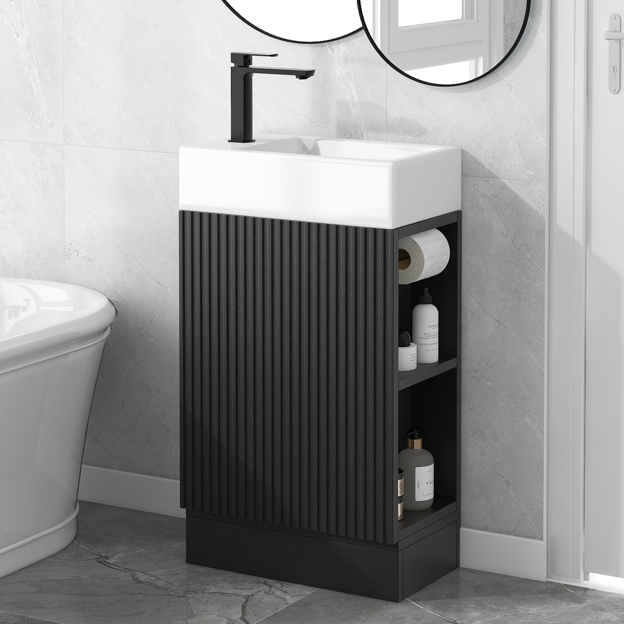 CASAINC 18-in Black Undermount Single Sink Bathroom Vanity with White Ceramic Top