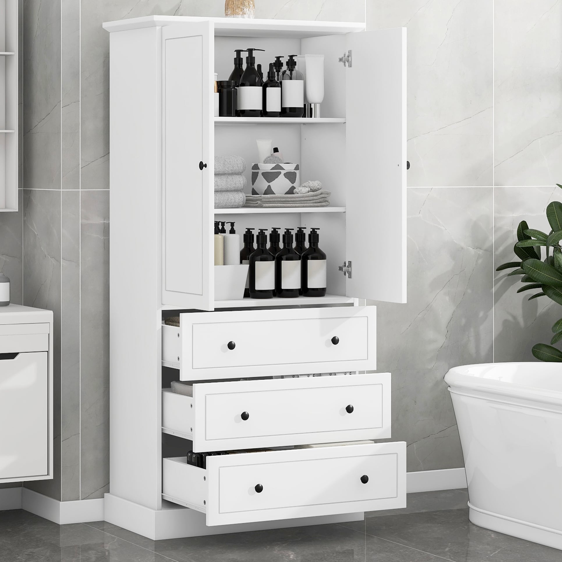 Hrinhom BA12-WHITE Unassembled 32.8-in x 69.2-in x 16.4-in White Freestanding Linen Cabinet