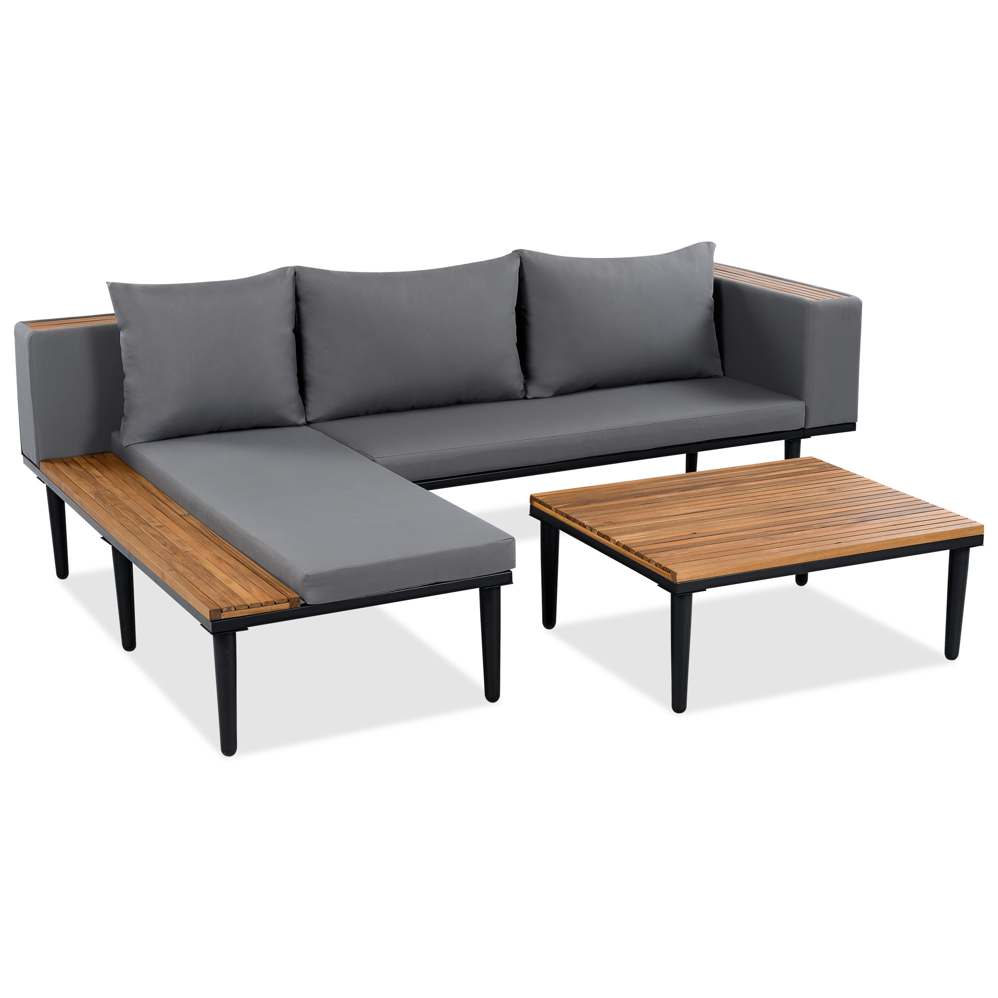SINOFURN SYB670001BN Outdoor Sectional with Gray Cushions and Iron Frame