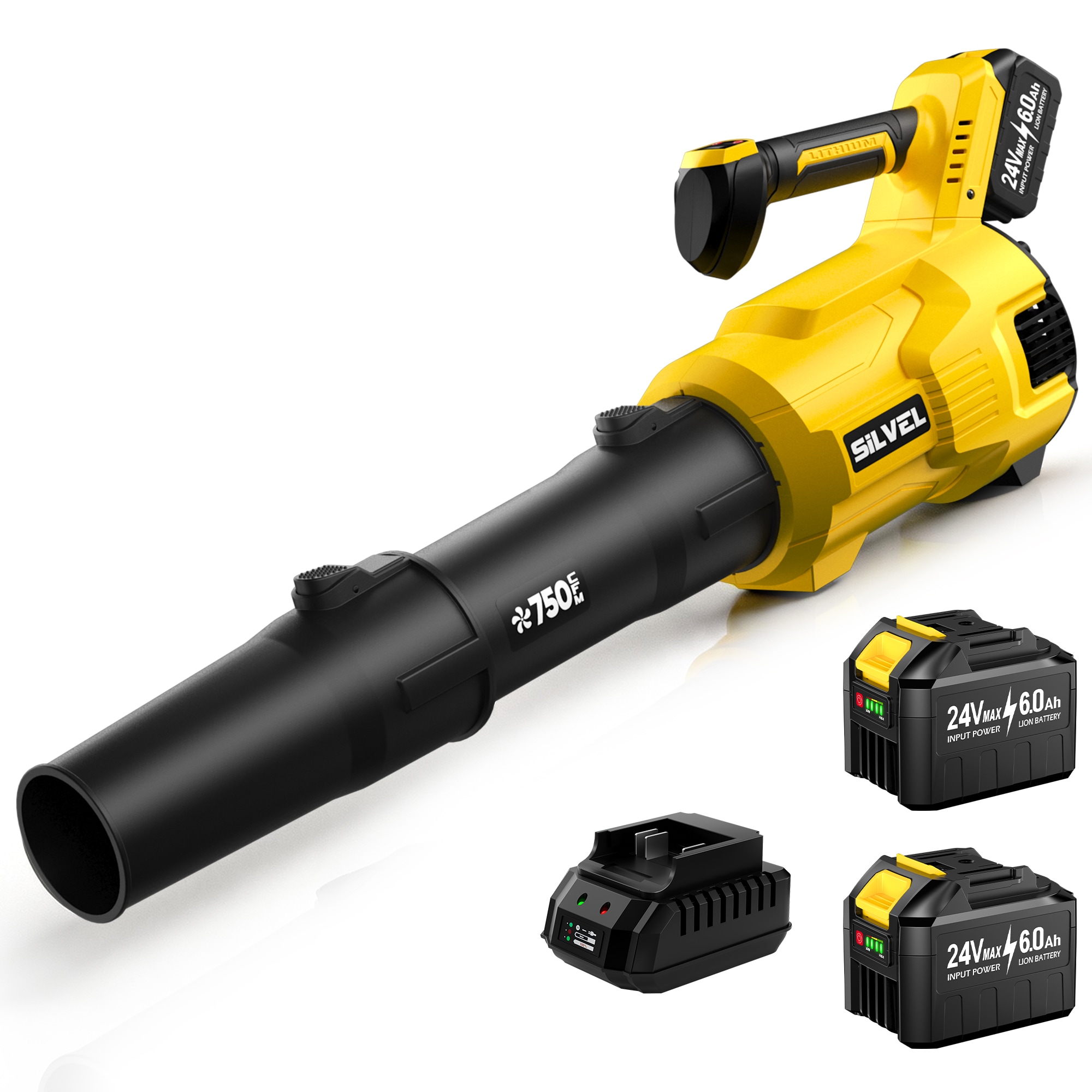 Silvel -  24-volt 750-CFM 250-MPH Brushless Cordless Handheld Leaf Blower Kit with Two 6 Ah Batte...