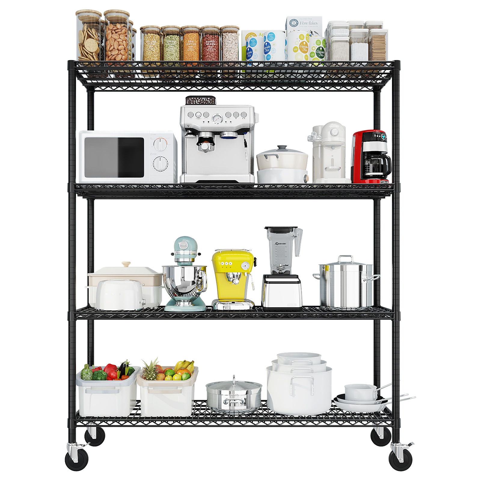 Outopee 55.11-in W x 23.62-in D x 75.59-in H Heavy Duty Black Metal Wire Utility Shelving Unit