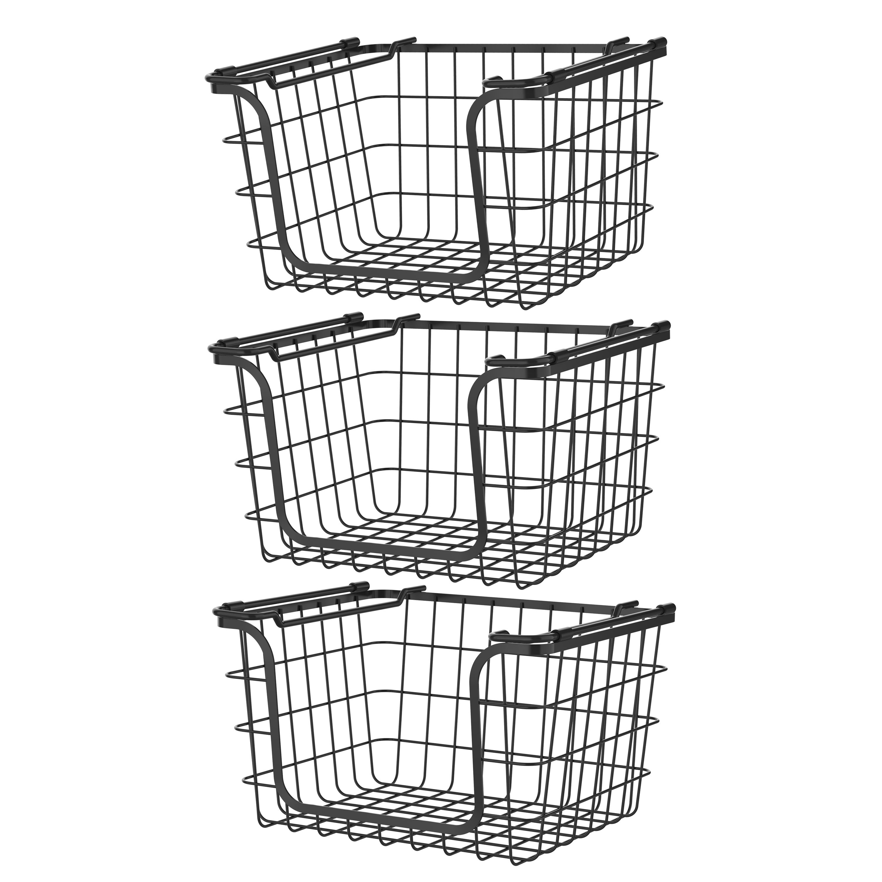 BirdRock Home Stacking Wire Baskets - Set of 2 - Black