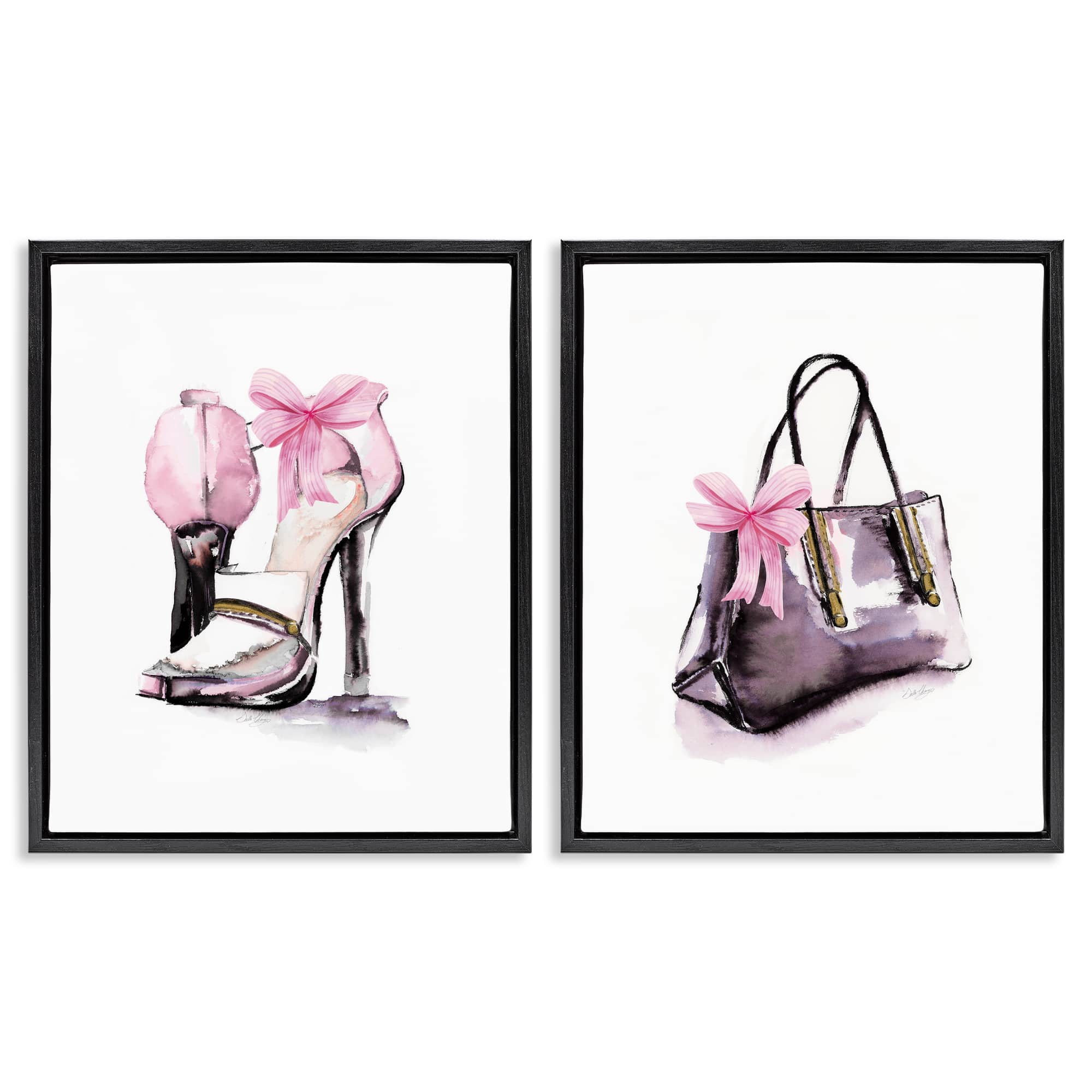 Stupell Industries B2-750-FFB-2PC-24X30 Luxury Shoes and Handbag 2 Piece Black Framed Floater Canvas Set By Stella Chang 31 x 25