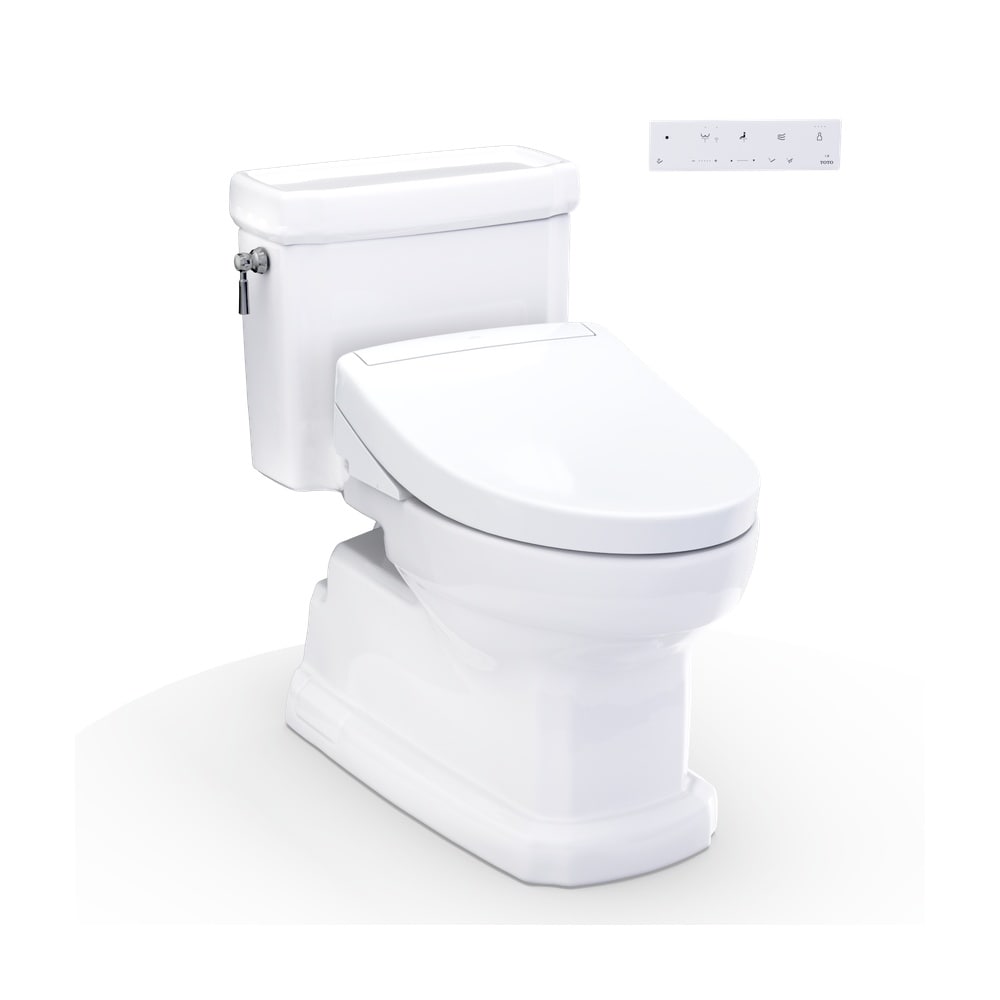 TOTO Guinevere Cotton White Elongated Standard height 12-in Rough-In WaterSense 1.28 GPF Soft Close 1-piece Bidet Function Toilet