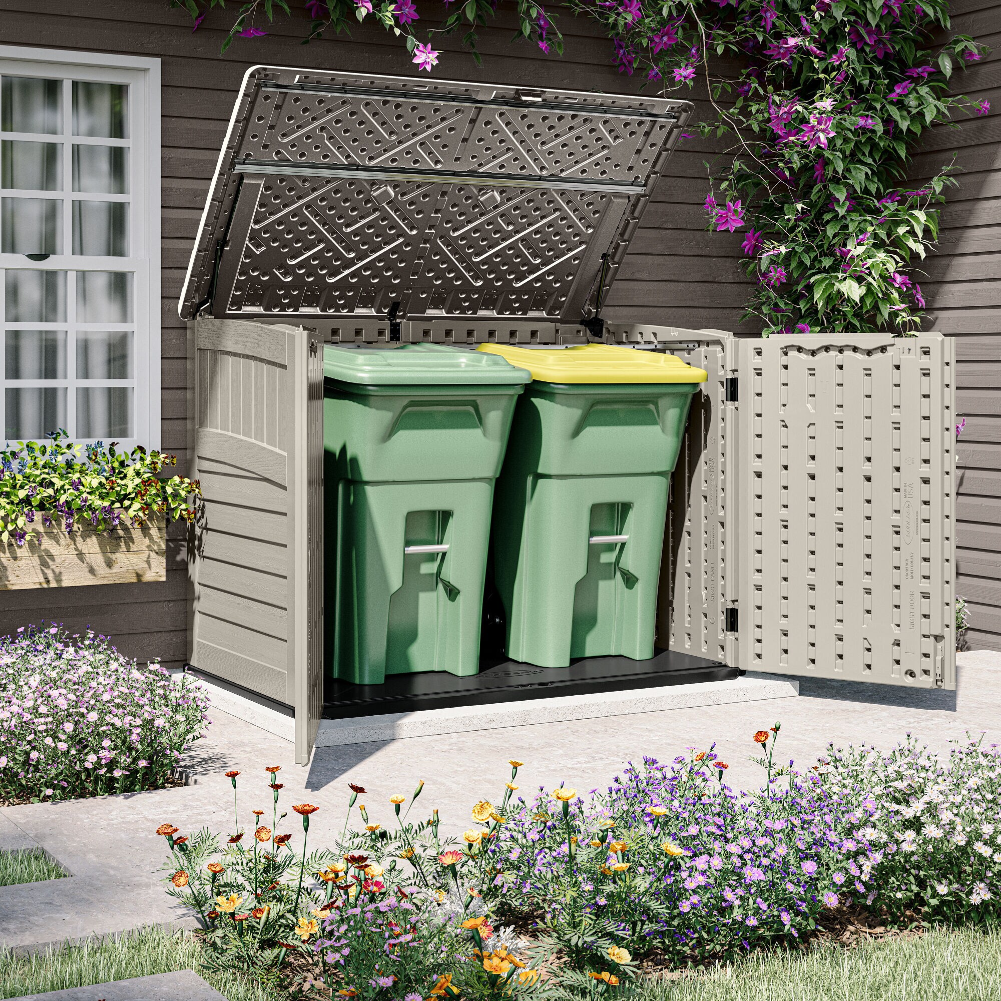 Suncast 6-ft x 4 Trash Hideaway Off-white Lean-to Resin Storage Shed