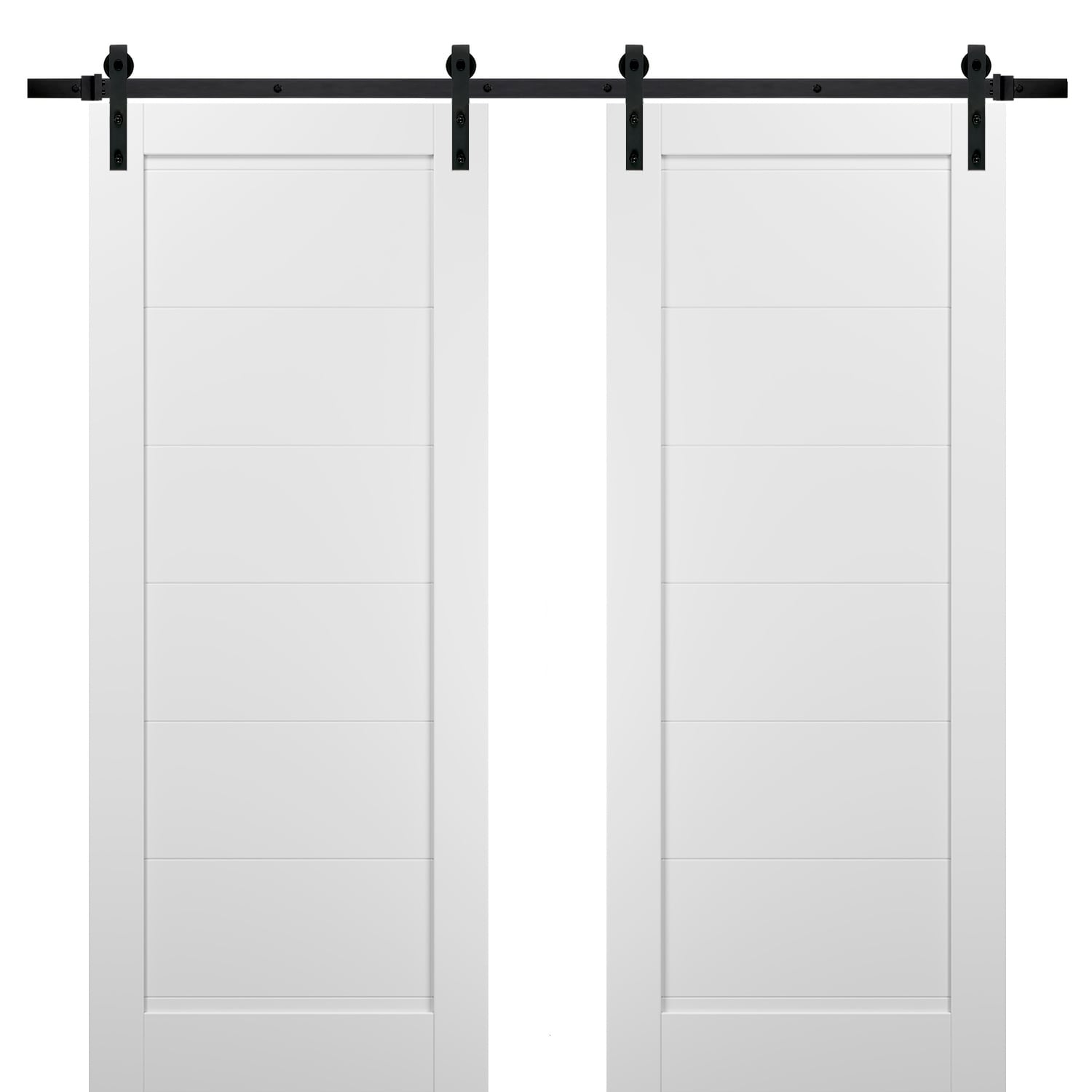 SARTODOORS 4115DB-WS-60 30-in x 80-in White Prefinished Wood Solid core Double Barn Door (Hardware Included)