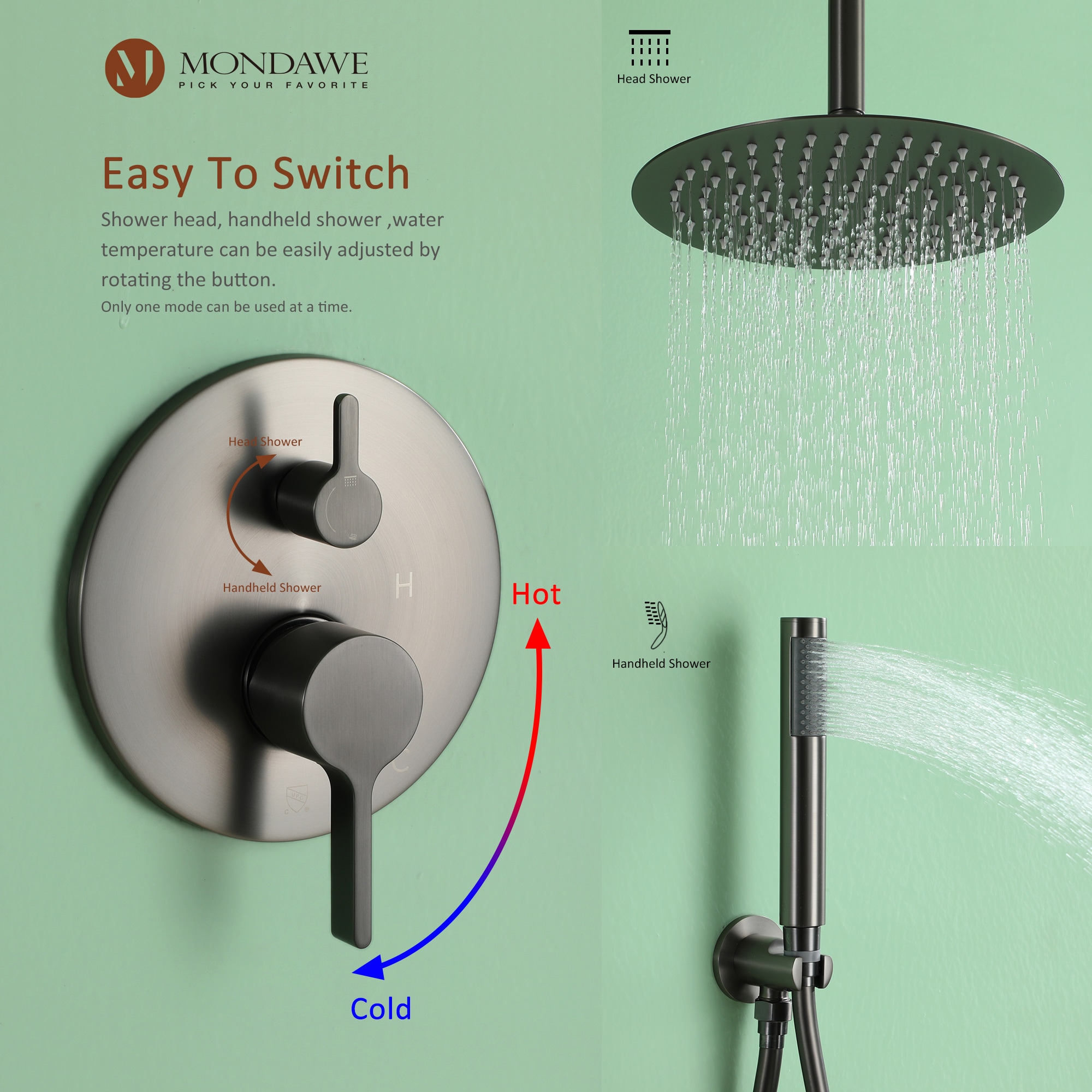 Mondawe AM-S133AC-10GB Showerhead-Bar-Panels - View #5