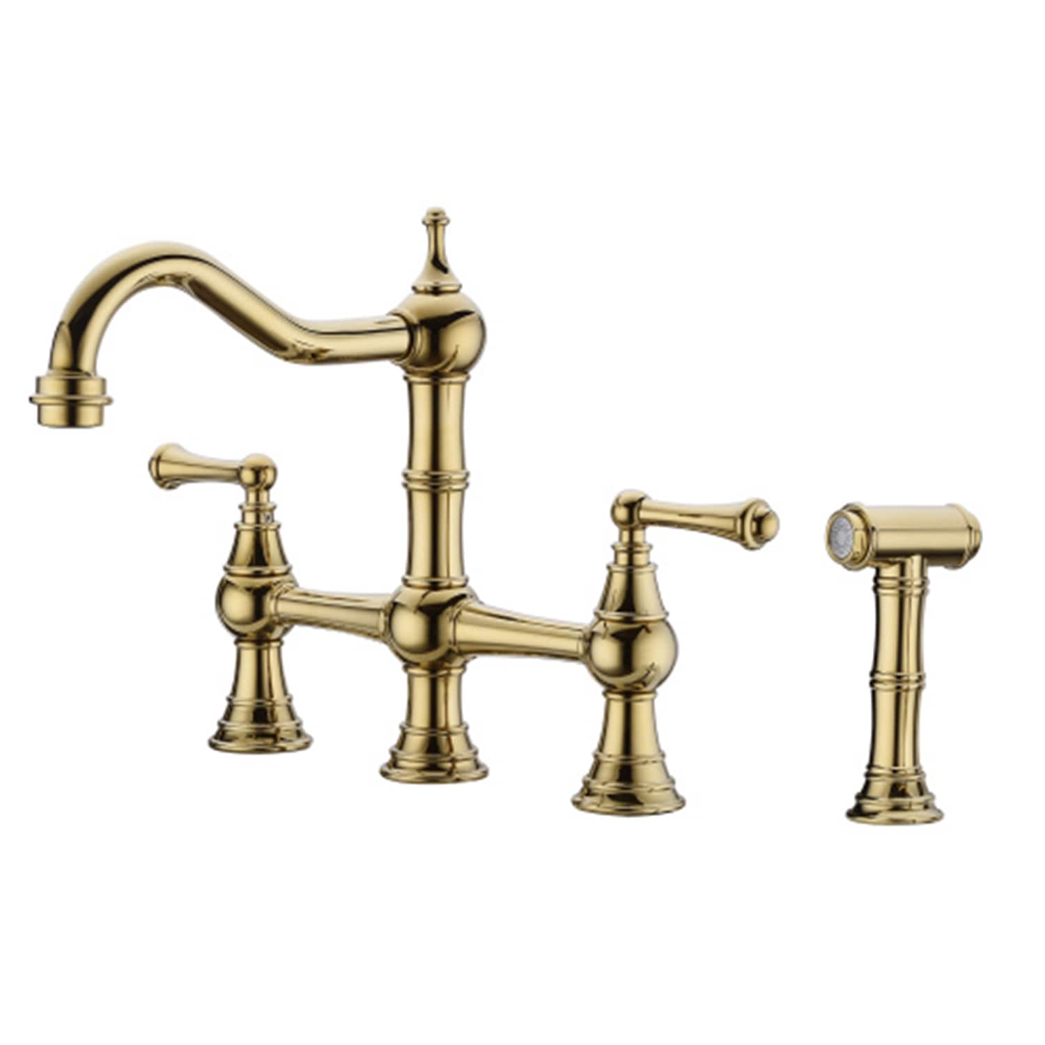 Mondawe MO1696DT-GD Bronze Gold Double Handle Deck-mount Handle Commercial/Residential Bridge Kitchen Faucet with Sprayer ( Side Sprayer Included )