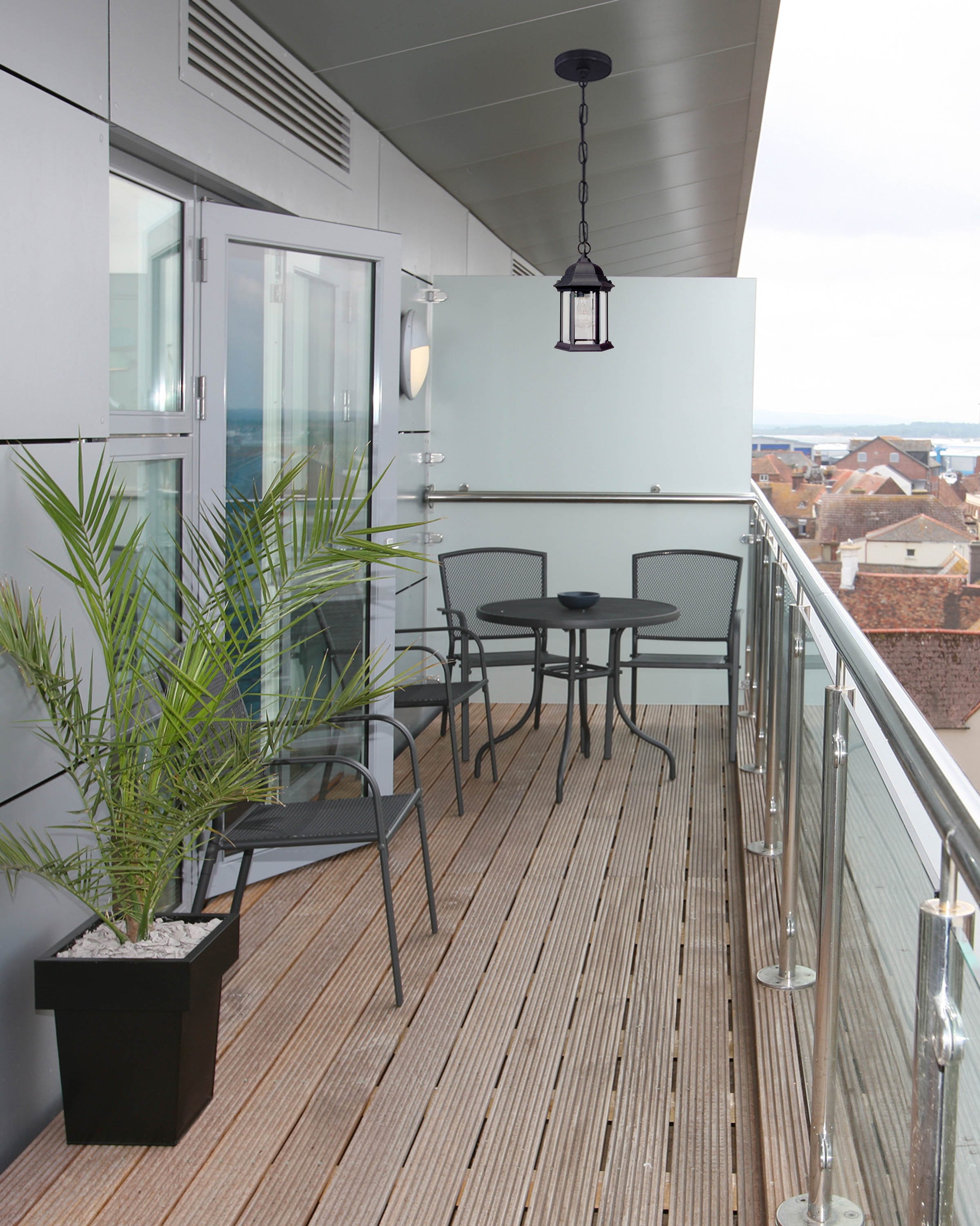Matte Black Aluminum 1-Light Outdoor Pendant with Clear Glass