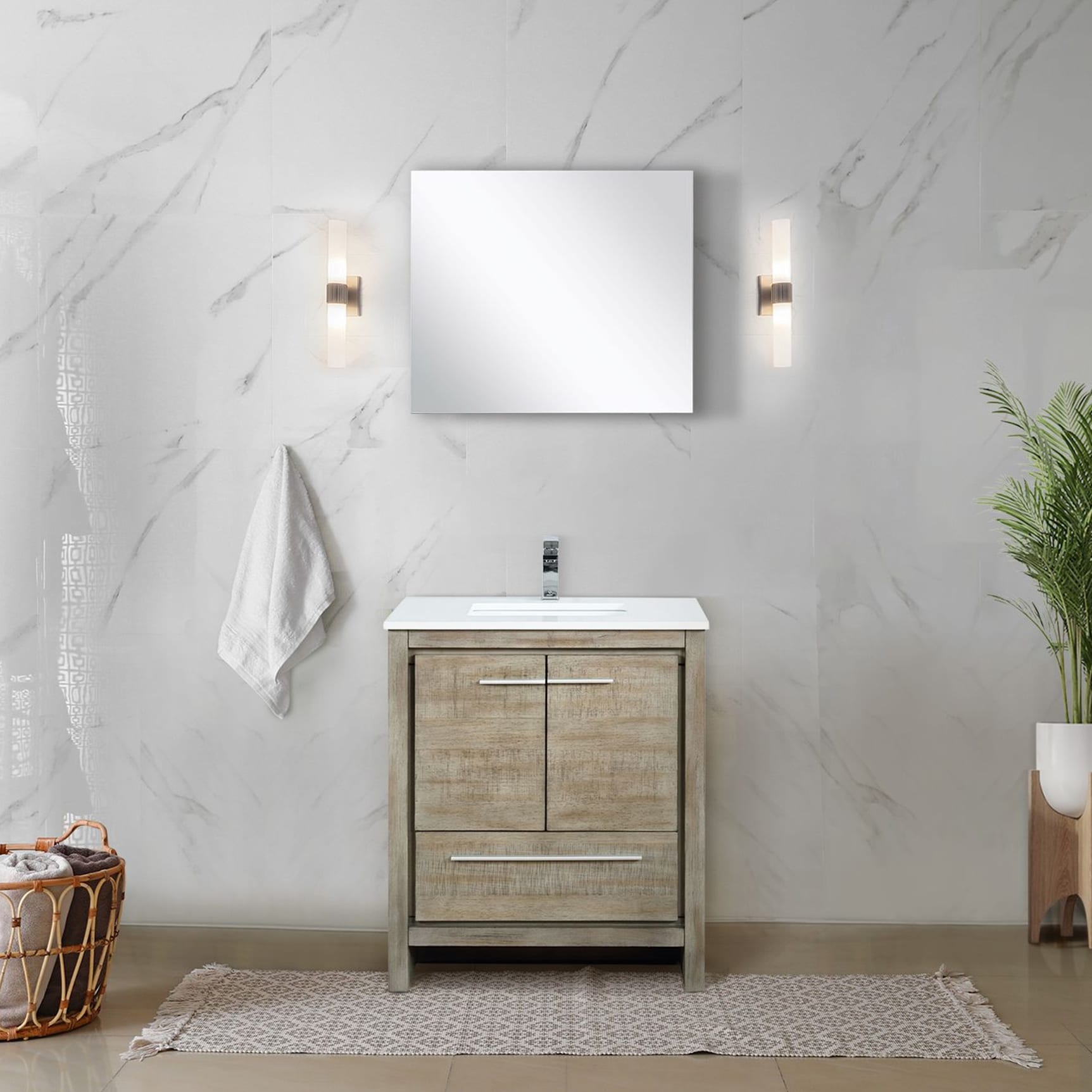 Lexora LVLF30SRA310 Lafarre 30-in Rustic Acacia Undermount Single Sink Bathroom Vanity with White Cultured Marble Top (Mirror Included)