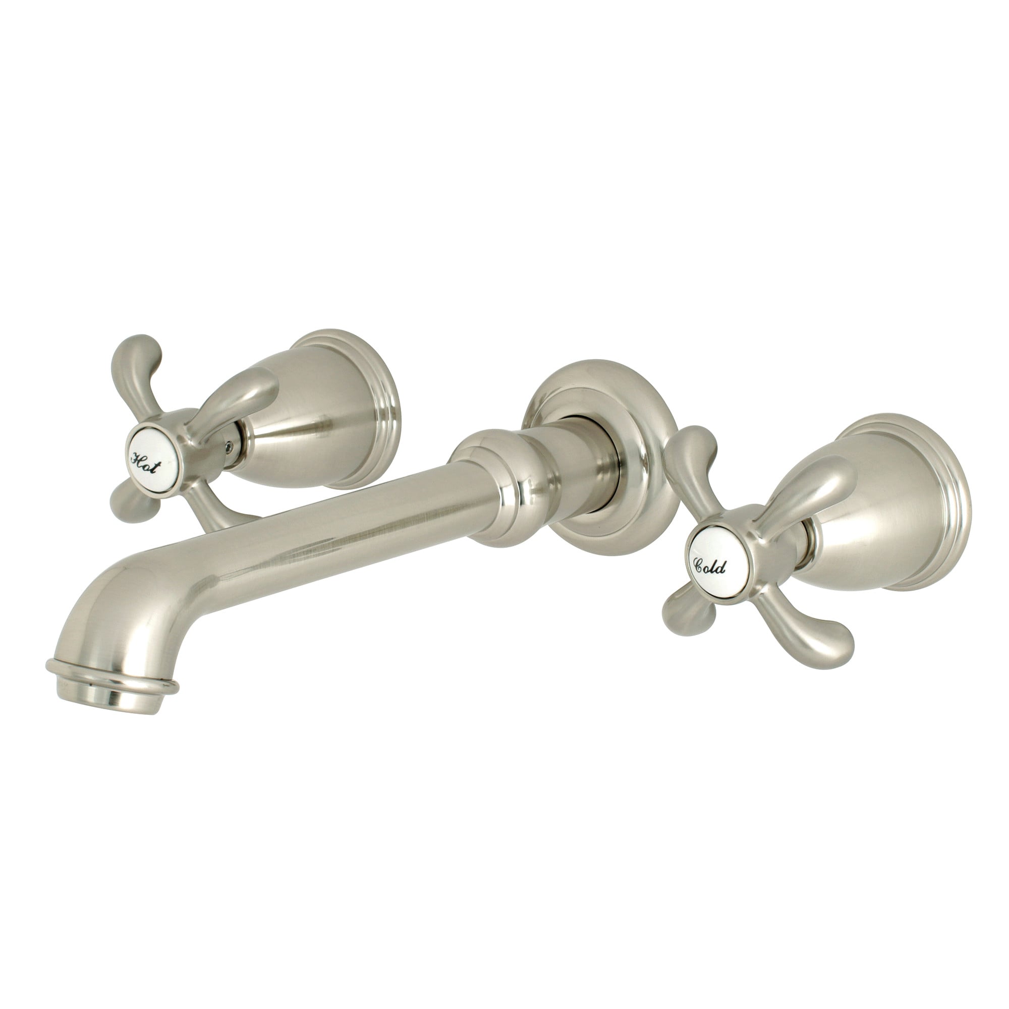 Kingston Brass WLKS7128TX French Country Brushed nickel Wall-mount 2-handle High-arc Residential Handle Bathroom Sink Faucet