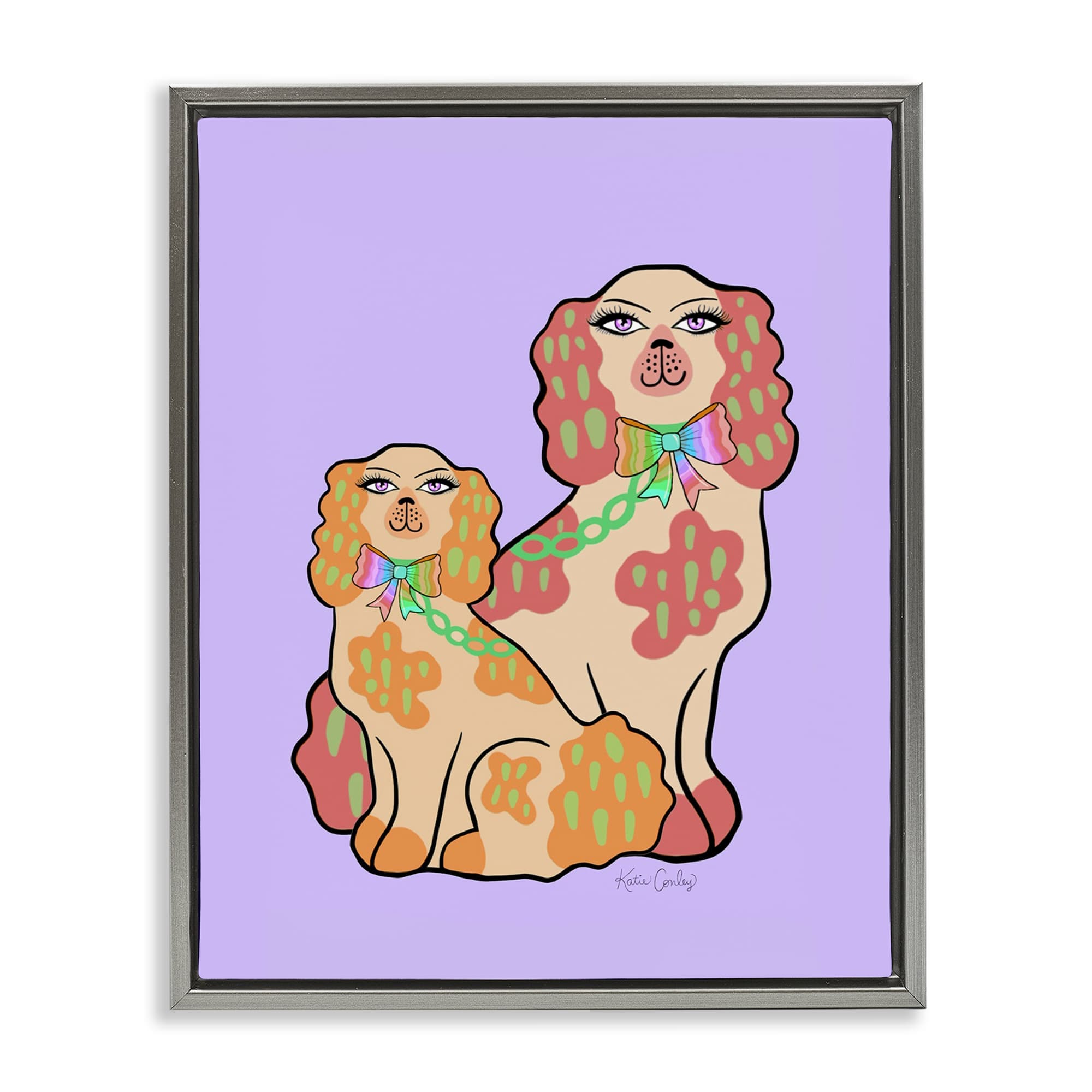 Stupell Industries BS-759-FFL-16X20 Funky Dogs on Purple Floating Frame design by Katie Conley