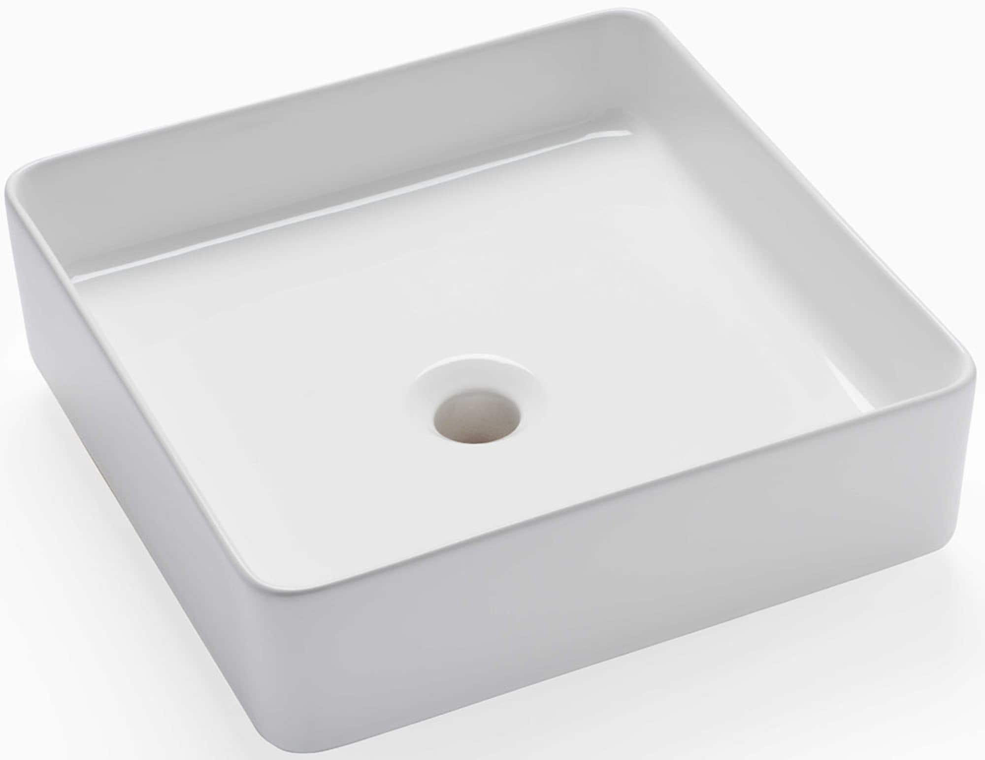 Signature Hardware 447955 Hibiscus Fire Clay 15.75-in Vessel Square Transitional White Bathroom Sink