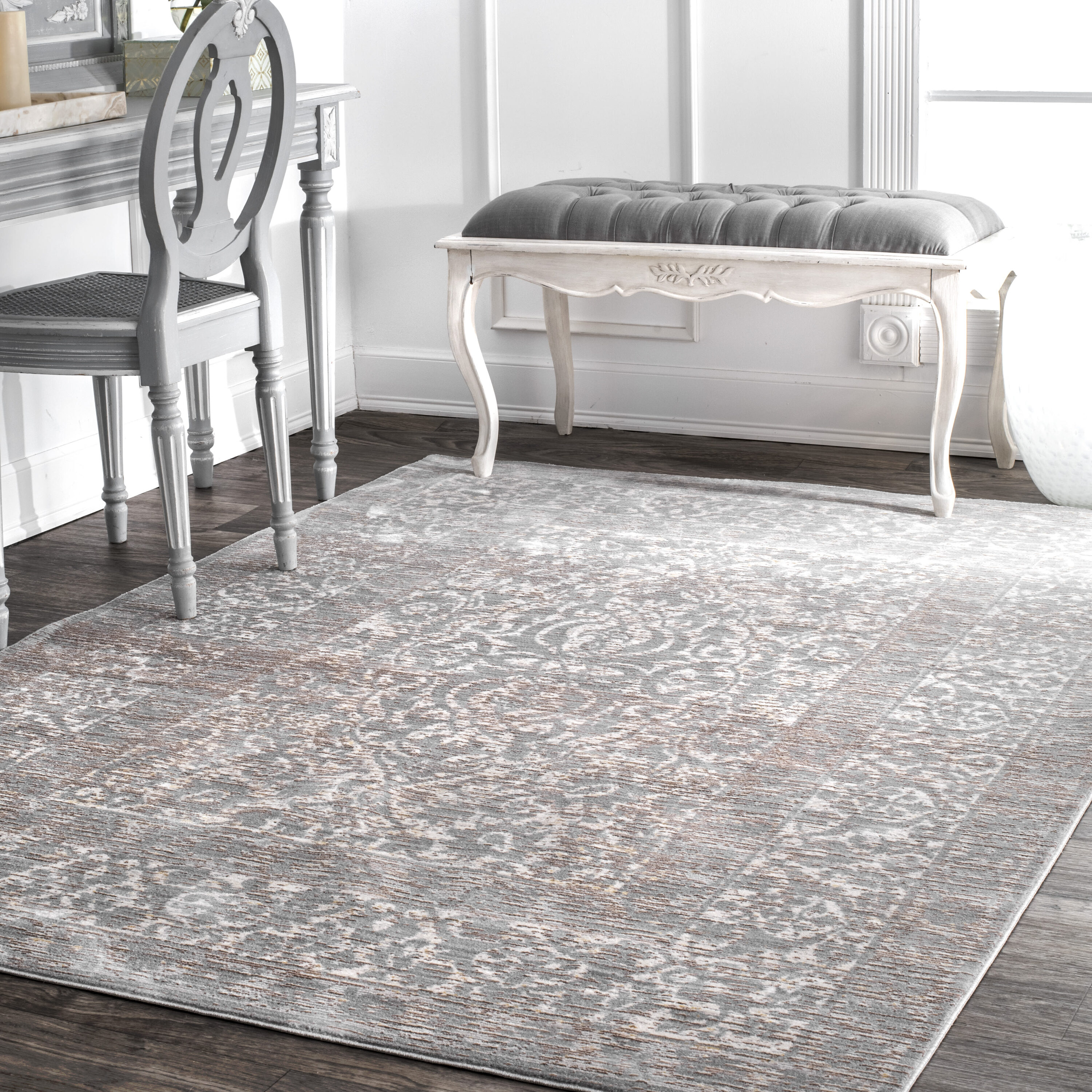 nuLOOM KKAS12A-53077 5 X 8 (ft) Grey Indoor Border Vintage Area Rug