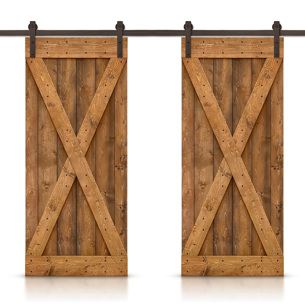 CALHOME CN+(2)SAB-96+X48BT 96-in x 84-in Walnut Stained Wood Solid core Double Barn Door (Hardware Included)