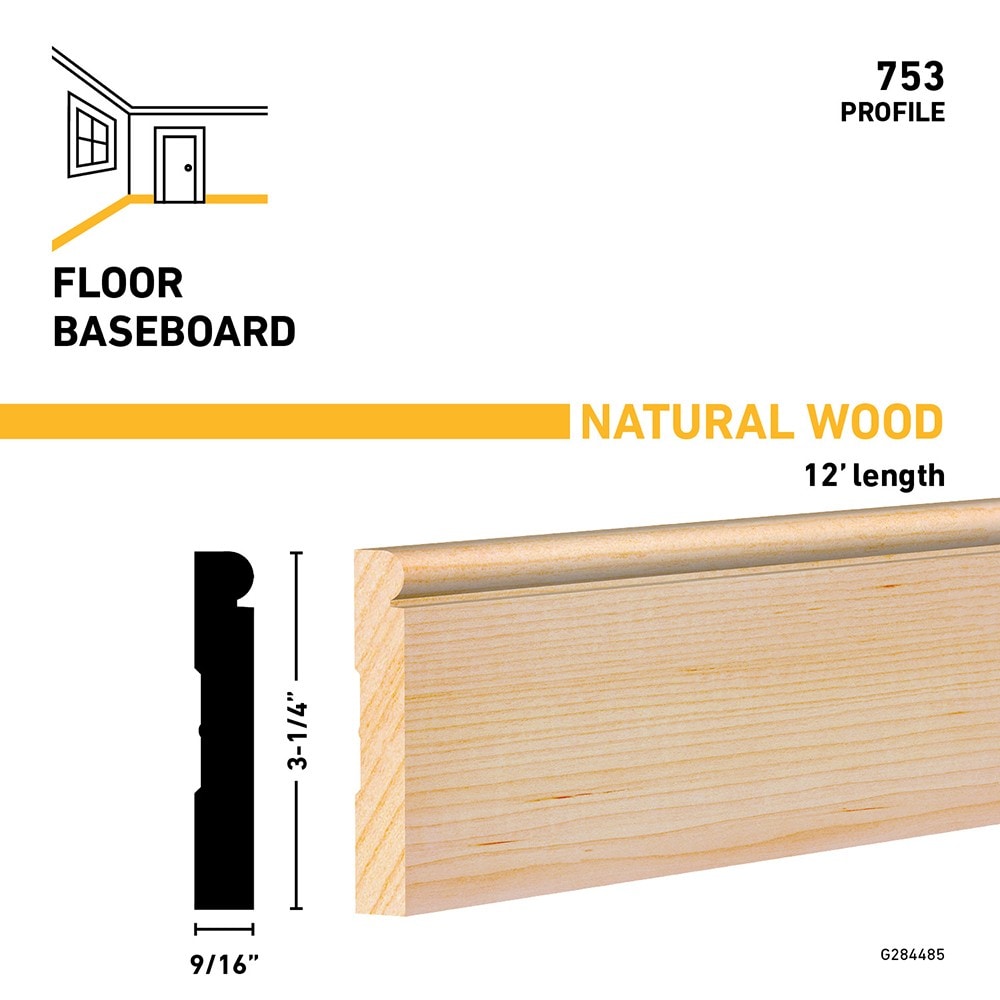 RELIABILT 753-12 9/16-in x 3-1/4-in x 12-ft Traditional Unfinished Pine 753 Baseboard Moulding