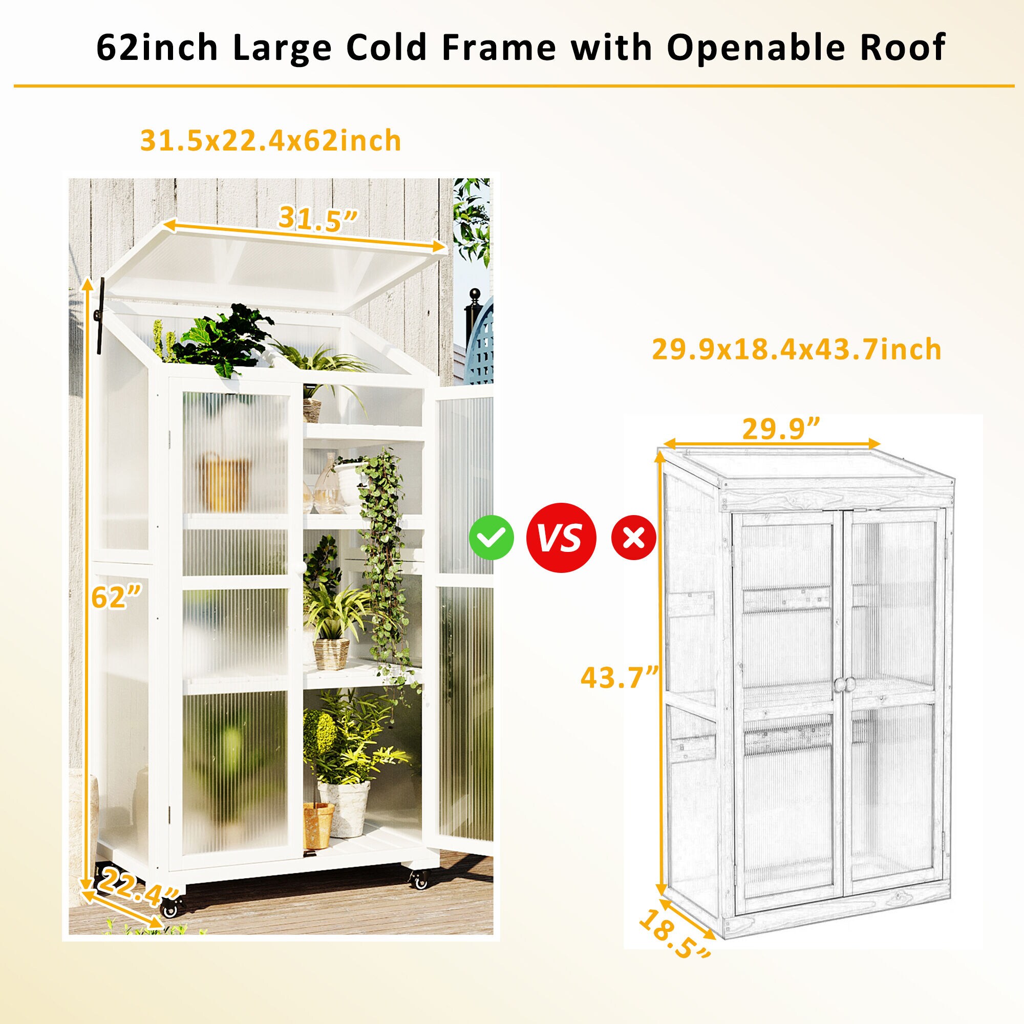 Clihome 62inch Height Wood Large Greenhouse Balcony Portable Cold Frame ...