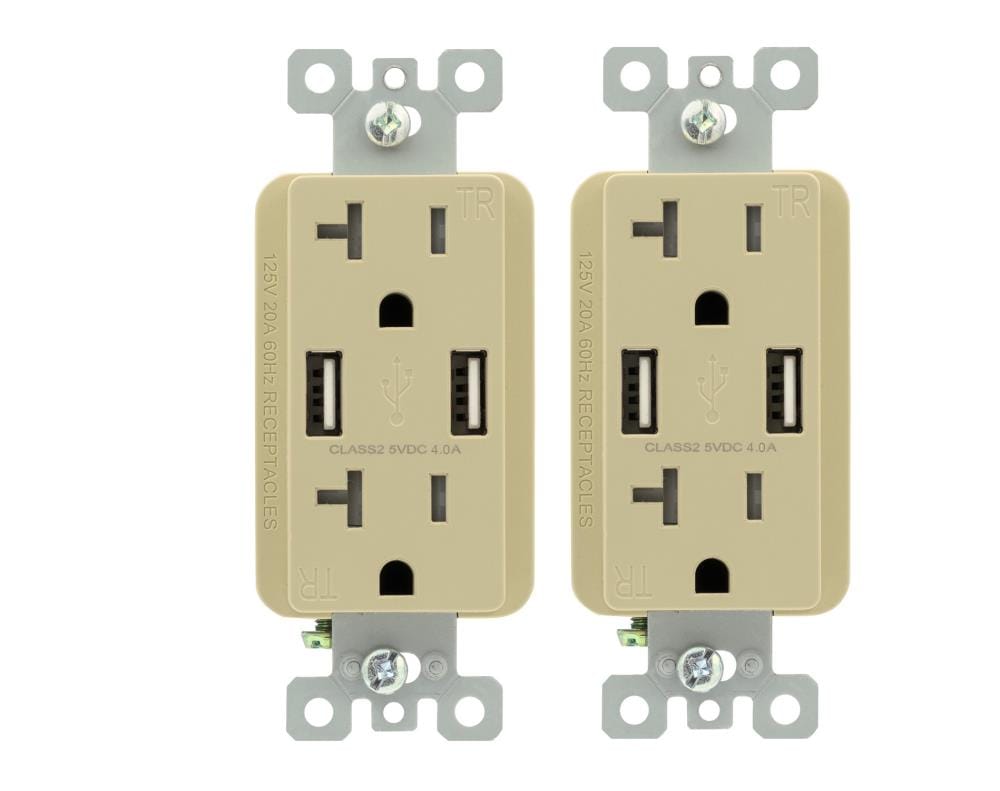 Utilitech R1620D40-IV2 20 -Amp 125-volt Tamper Resistant Residential Decorator USB outlet Dual Type A , Ivory 2 -Pack