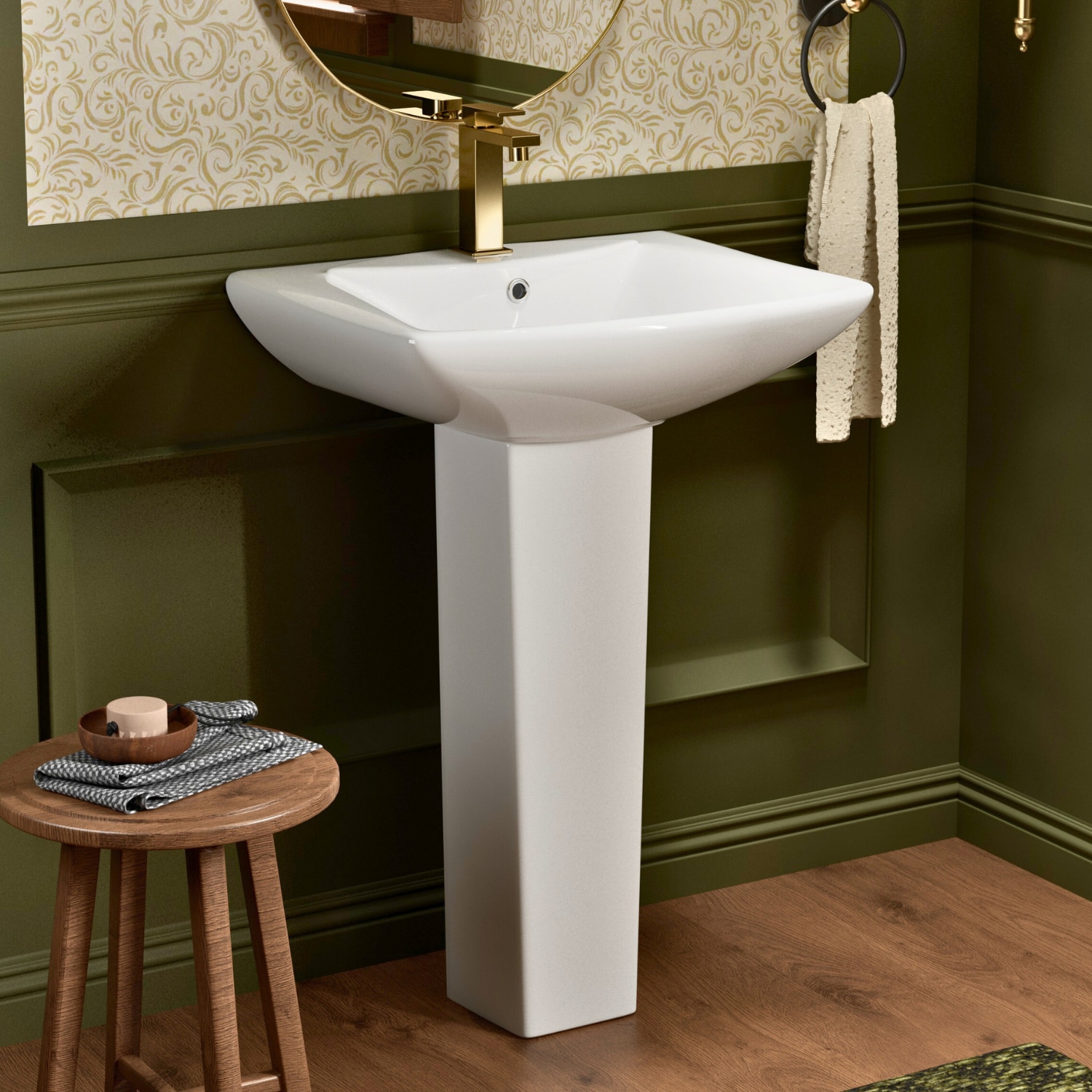 Los Flexi Vitreous china Modern Glossy White Pedestal Sink Combo ( 24.02-in x 19.09-in x 33.86-in ) #LSLFBPS-2419-1