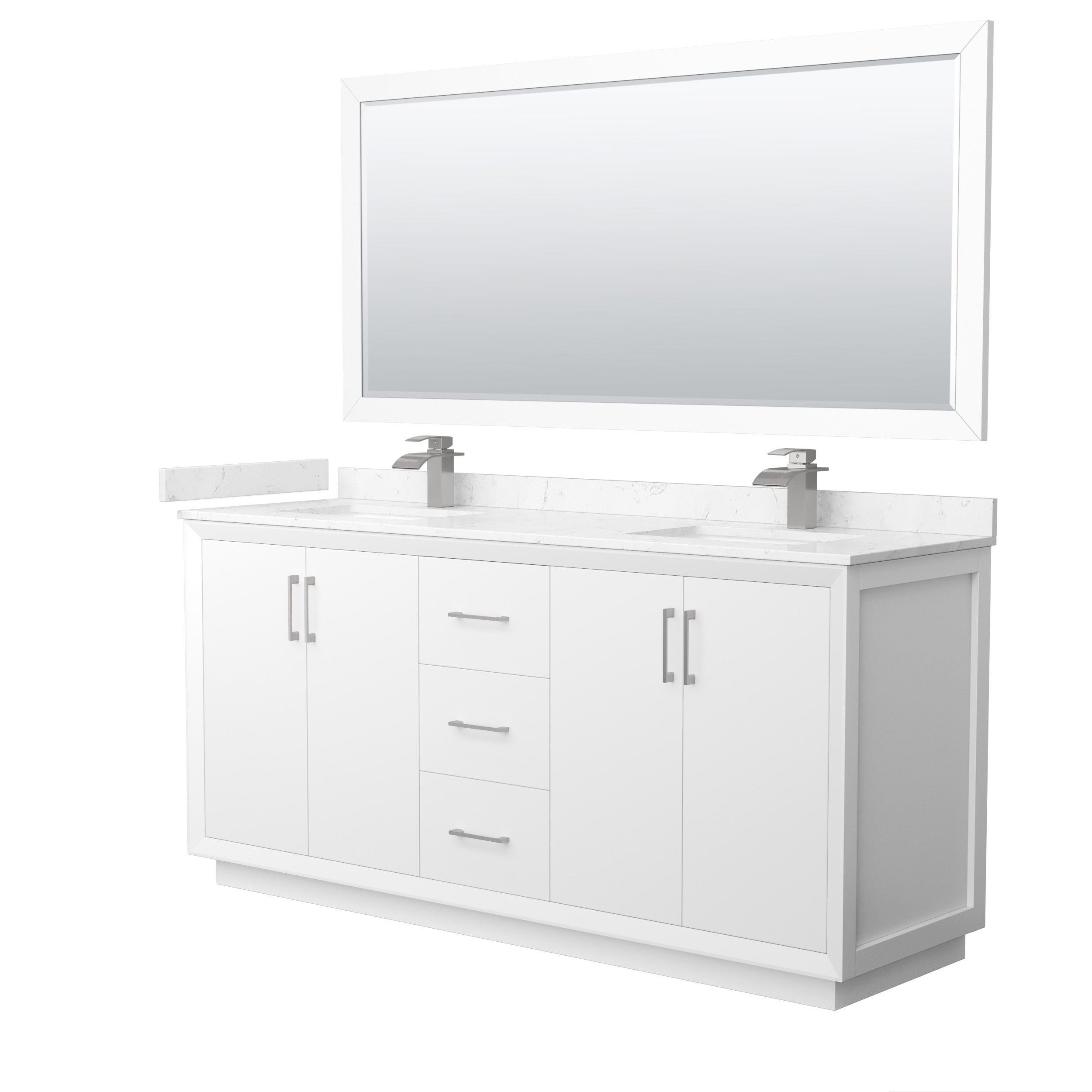 Wyndham Collection WCF414172DWHC2UNSM70 Strada 72-in White with Brushed Nickel Trim Undermount Double sink Bathroom Vanity with Carrara cultured marble Cultured marble Top (Mirror Included)