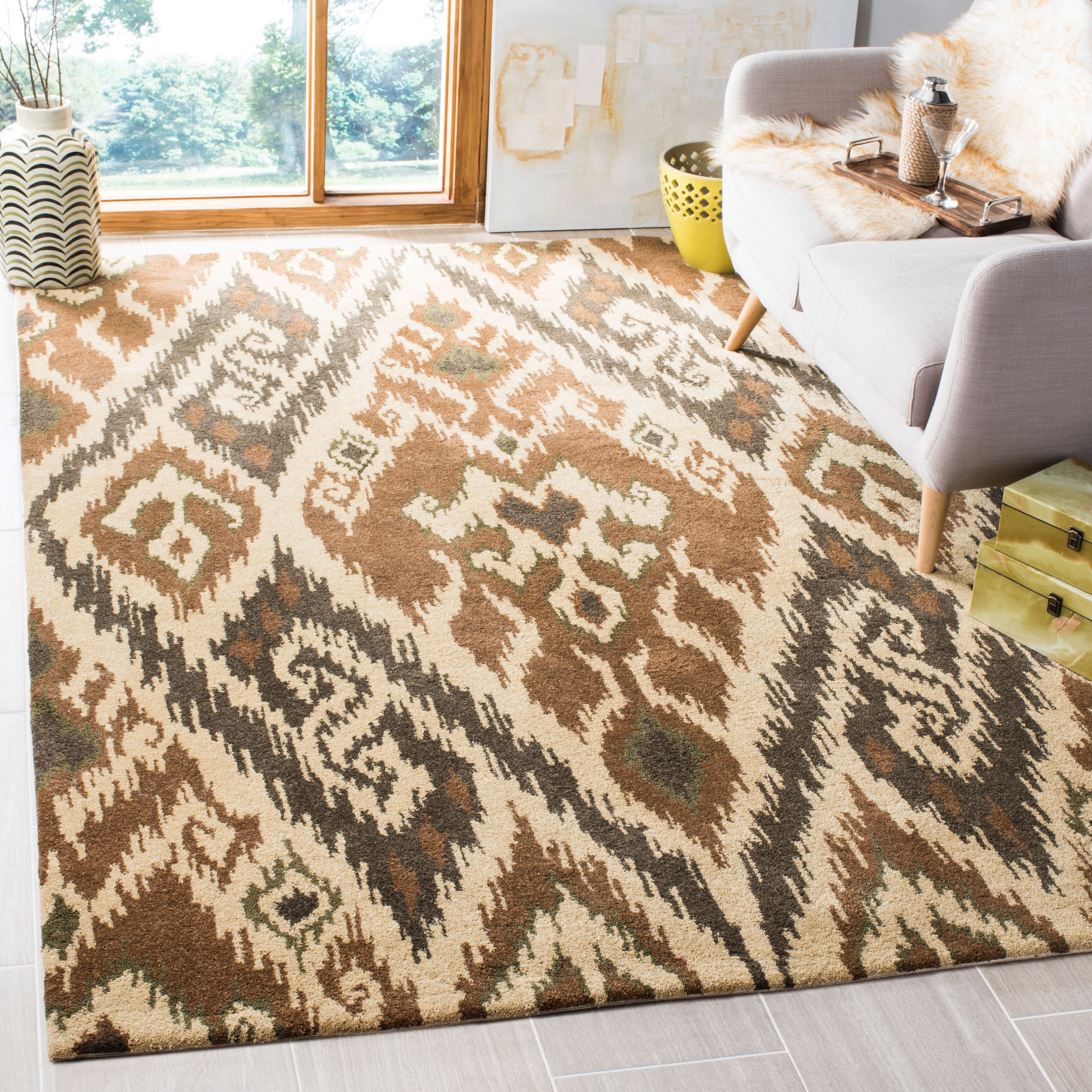 Safavieh CPR351B-8 Capri 8 x 10 (ft) Tufted Wool Multi/Brown Rectangular Indoor Abstract Bohemian/Eclectic Area rug