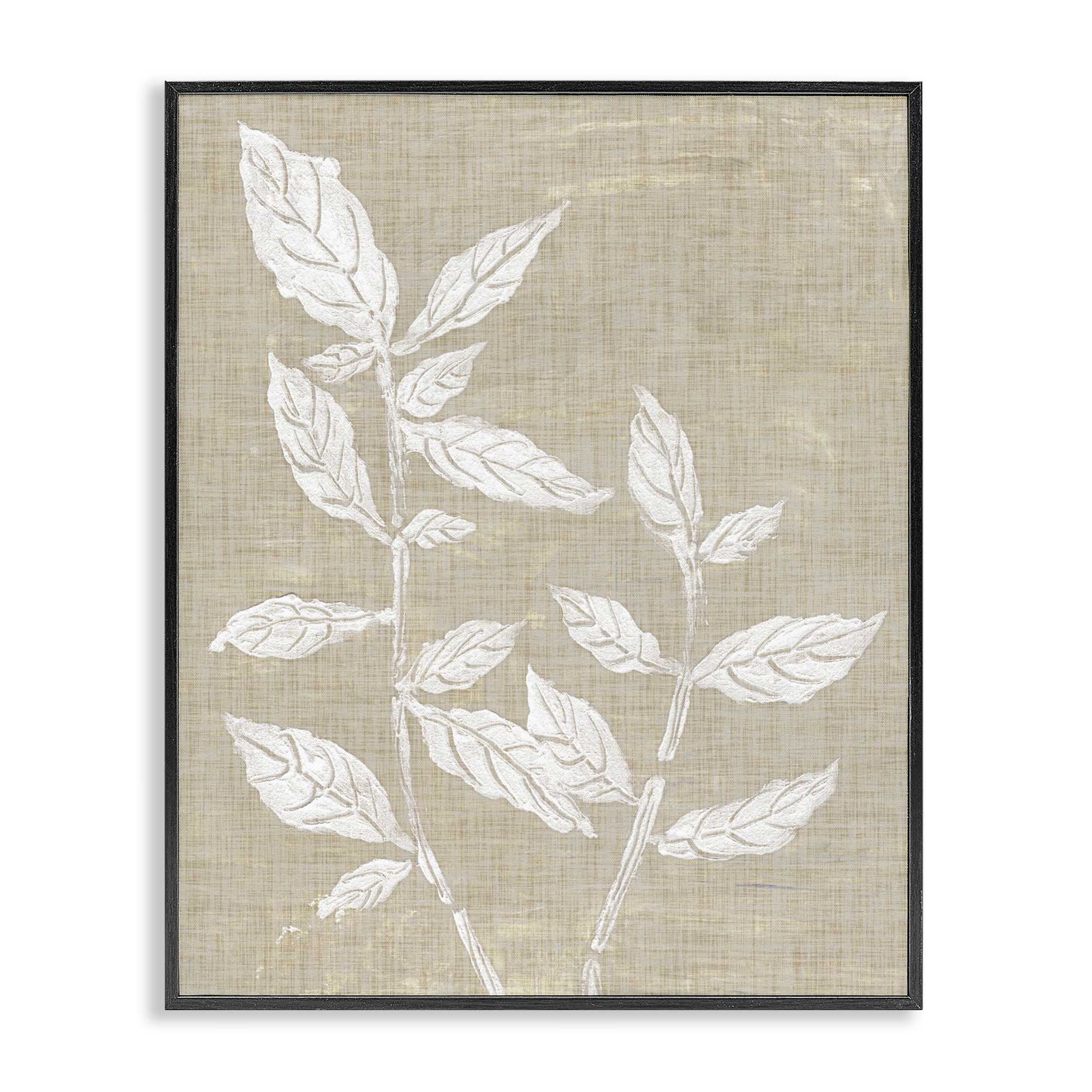 Stupell Industries BS-377-FR-11X14 Leaves on Distressed Textile Framed Giclee design by Melissa Wang