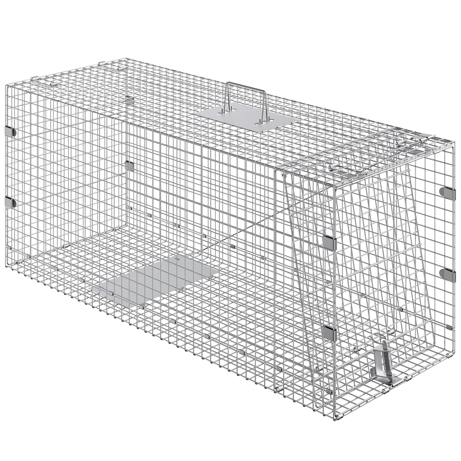 Mecale 42-in Galvanized Iron Folding Live Animal Cage Trap with External Handle and Spring Door