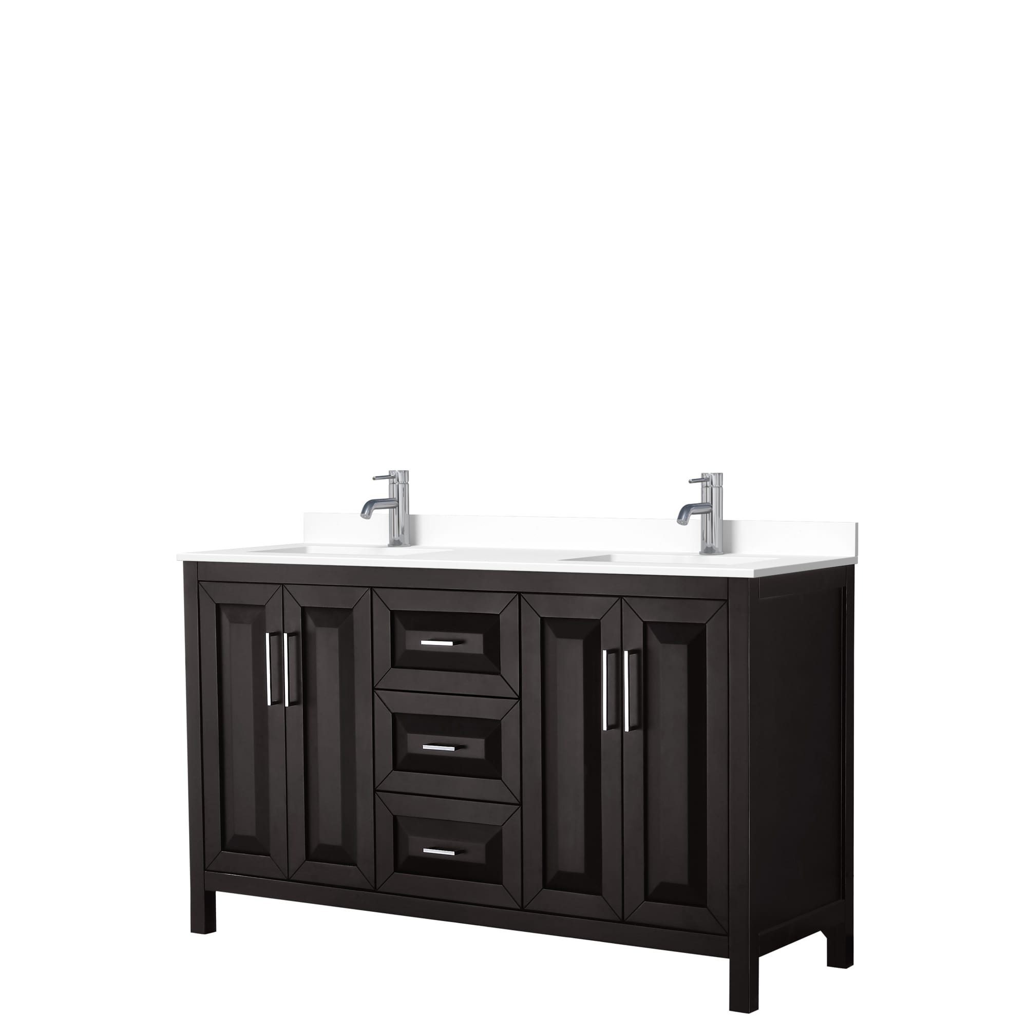 Wyndham Collection WCV252560DDEWCUNSMXX Daria 60-in Dark Espresso with Polished Chrome Trim Undermount Double sink Bathroom Vanity with White Cultured Marble Cultured marble Top