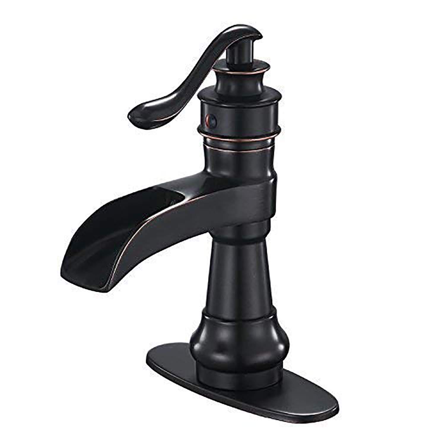 BWE A-96558-ORB Oil Rubbed Bronze Single hole 1-handle WaterSense Waterfall Commercial/Residential Handle Bathroom Sink Faucet with Deck Plate