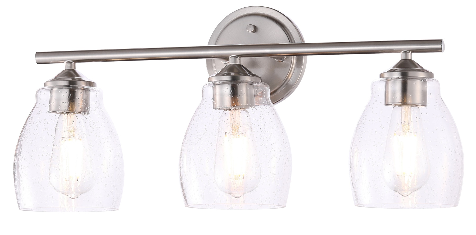 Brushed Nickel 3-Light Dimmable Vanity Wall Lamp with Clear Seeded Glass