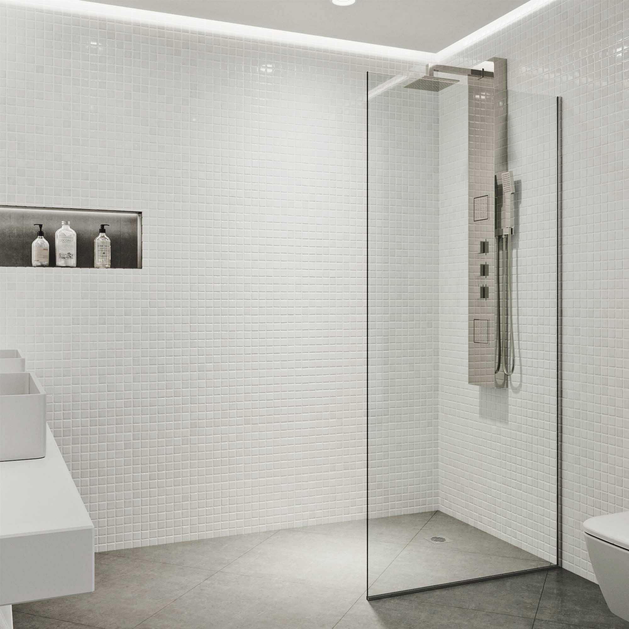 VIGO VG6075STCL3474 Zenith Stainless steel 34-in W x 74-in H Frameless Fixed Shower door 3/8-in Thick Clear Glass