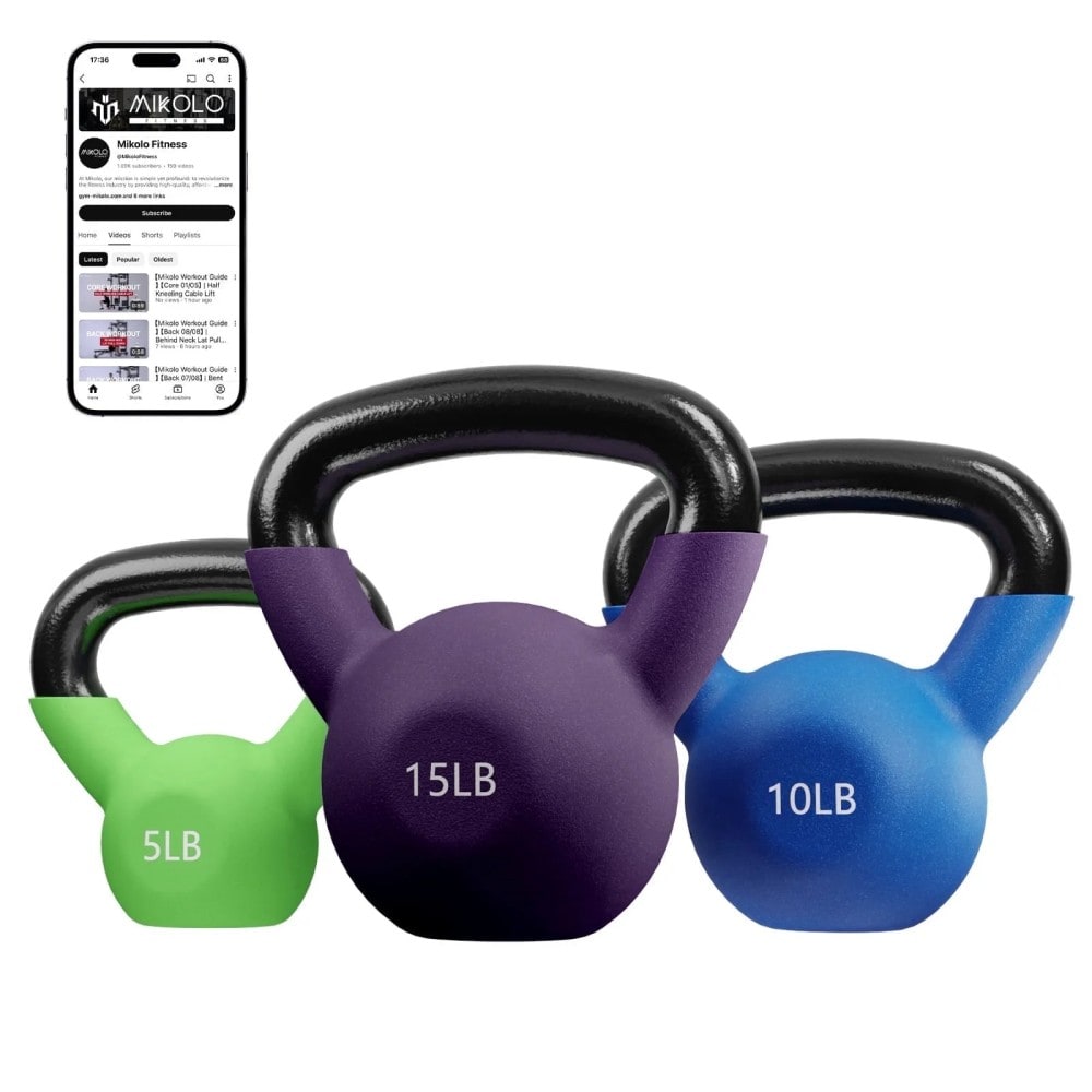 Mikolo - Cast Iron Kettlebell Vinyl Coated Strength Training Kettlebell Set-Wide Grip Handle-Flat...