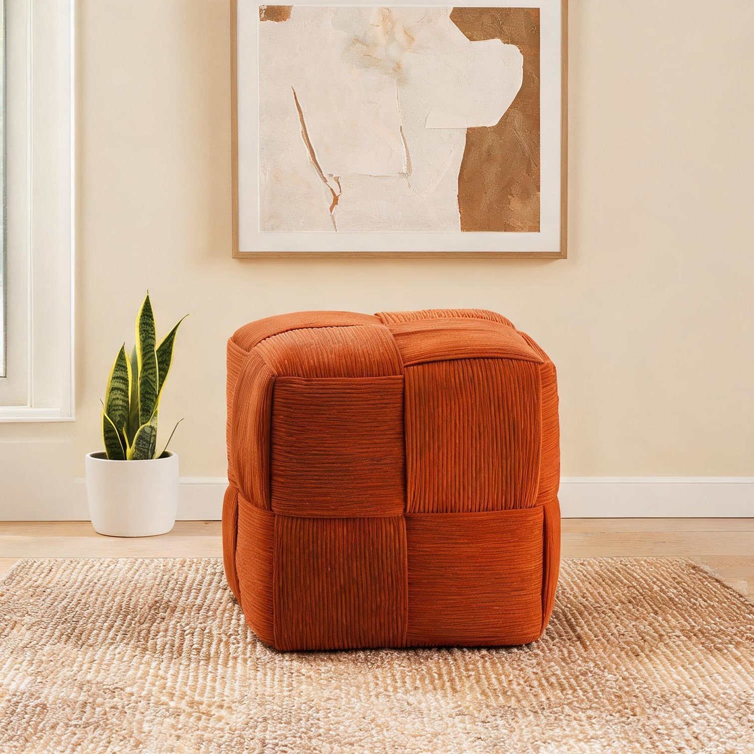 SunJet Single Square Ottoman Foot Rest with Corduroy Woven Design Rich ...